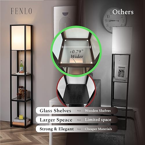 Miniatura 2 de FENLO Lámpara de pie con estantes, lámpara de pie alta con niveles de vidrio templado, moderna lámpara de pie minimalista para dormitorio, sala de