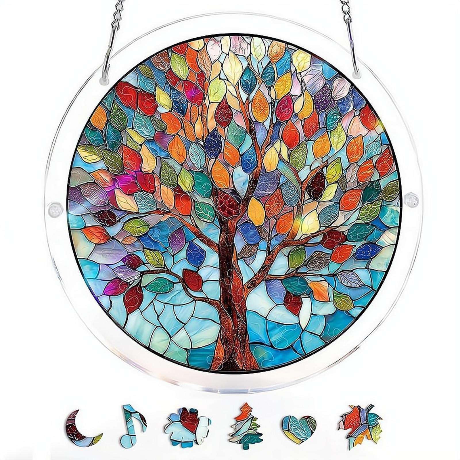 Acrylic Puzzles Suncatcher Window Hanging,83Pcs Sun Catcher Acrylic Puzzles Garden Decoration,Sun Catcher Stained Glass AcrylicPuzzle Decoration,for Women Men Birthday Mother's/Father's DayGift — view 27