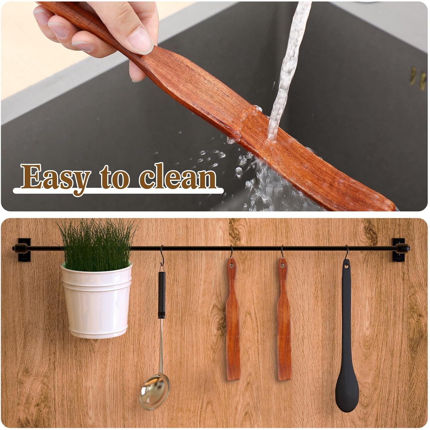 LemonRoad 12 Pack Wooden Spurtle for Sourdough Starter, Mixing, Reaching Bottom of Jar, Dough Whisk, Long Handle Jar Spatula, Spurtles Kitchen Tools Teak Wood Kitchen Utensils Kit for Baking, Cooking