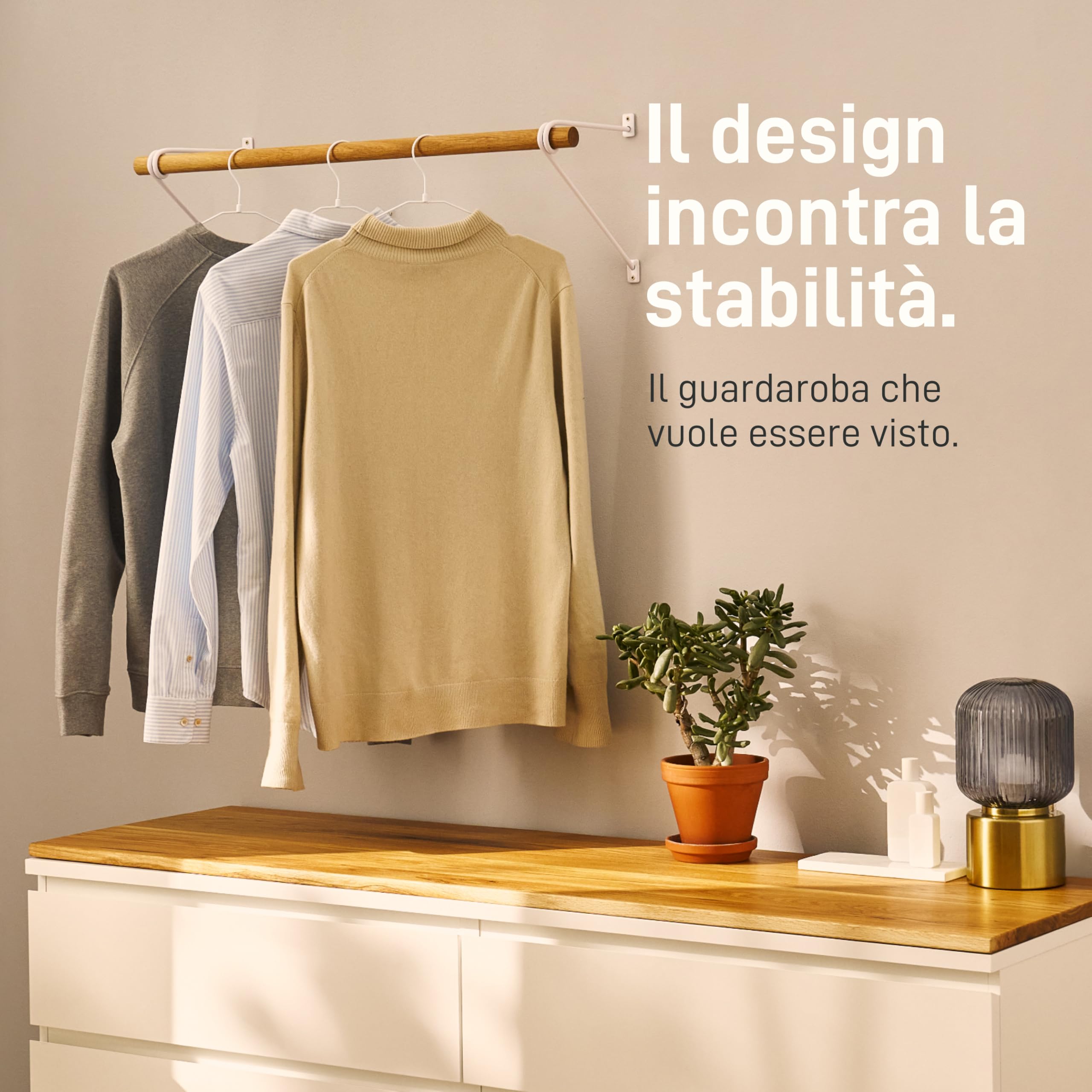 Natural Goods Berlin - 2 Supporti per Guardaroba Gard Prenzlberg, verniciati a Polvere o oliati, con Passante, Spessore 8 mm, per aste tonde da 30 mm, Fai da Te