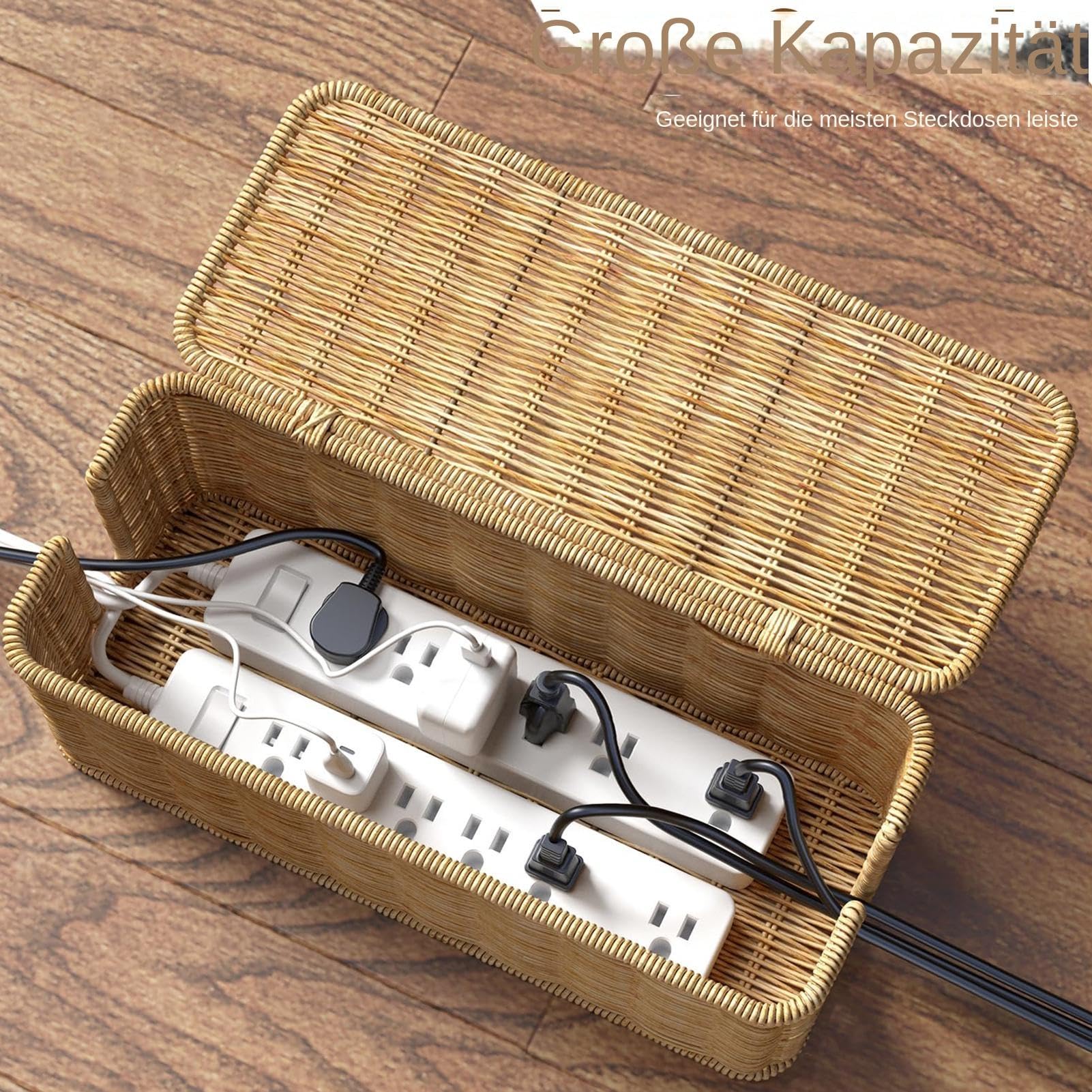 Handmade Cable Box, Rattan Cable Management Box, Under Desk Cable Organizer Box For TV Cables Power Band, Hide Cable Tangle Desk Power Socket For Office, Home