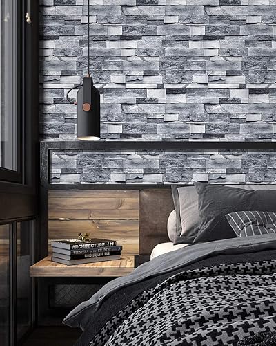 Ohmywor Papel tapiz de ladrillo para despegar y pegar de 17.71 x 393.7 pulgadas, papel de pared de ladrillo sintético de piedra autoadhesivo,