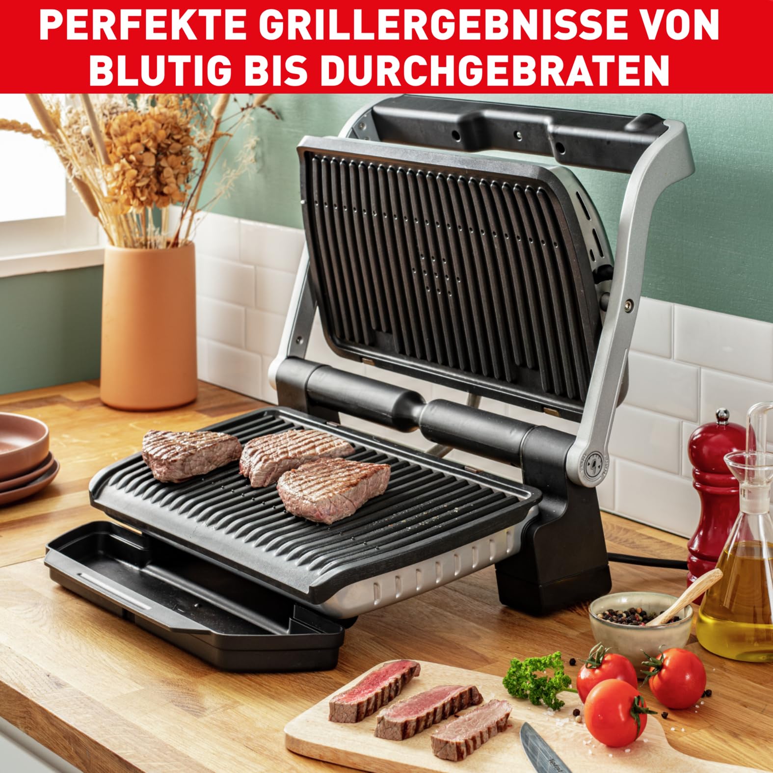 Tefal OptiGrill+ XL Kontaktgrill, 9 Programme, 200 W, Edelstahl, GC722D16