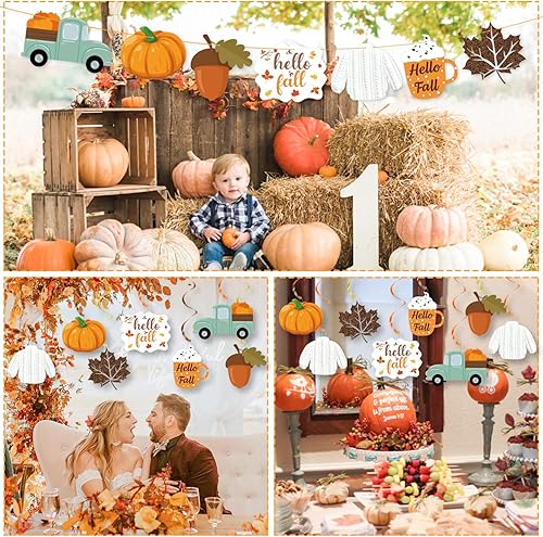 Miniatura 5 de 20 decoraciones colgantes de fiesta de otoño, decoraciones de fiesta de otoño de Hello Fall, recortes de camión de hojas de calabaza, adornos de