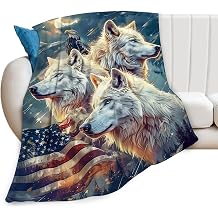 American Wolf Blanket Wolf and Eagle Throw Blanket Wolf Gifts and Decor American Flag Wolf Blanket for Women Men Girls Boys Soft Warm Cozy Fleece Blanket for Couch Sofa Bed 80"x60"