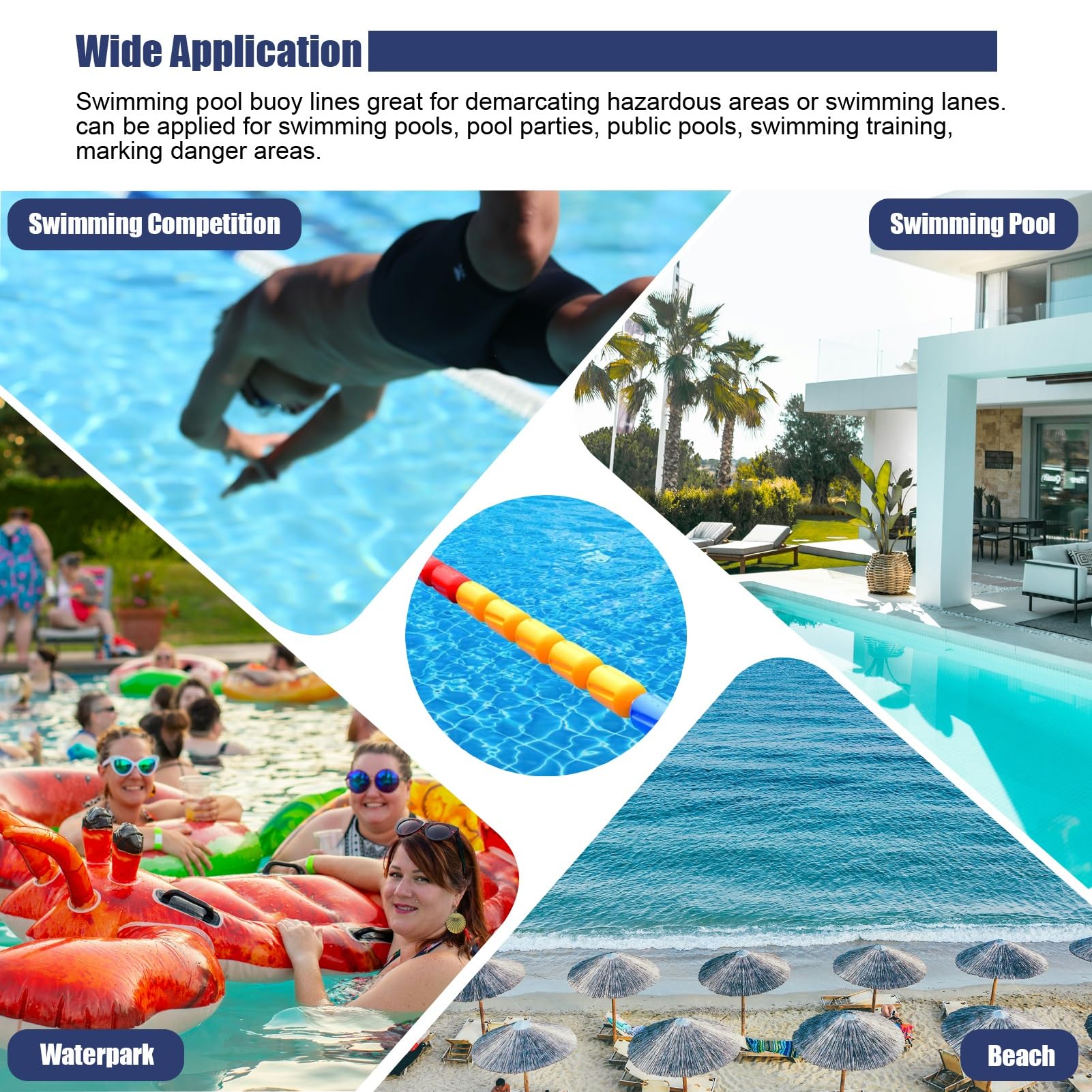 Flotteurs de sécurité professionnels pour piscines – Corde de séparation résistante aux UV pour piscines, marqueur de voie en fil d'acier/nylon durable, barrière de sécurité renforcée pour e