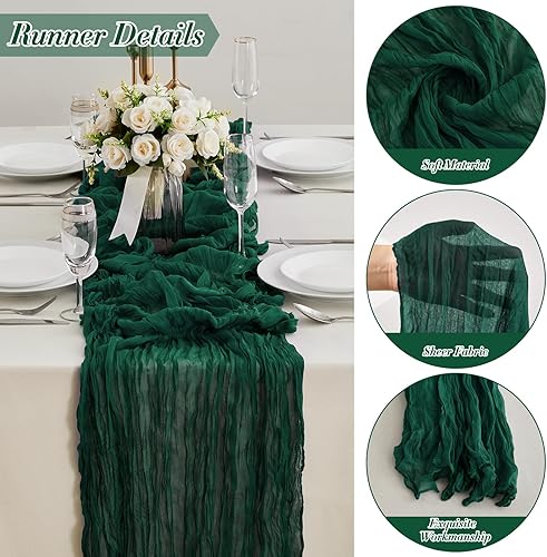 Miniatura 10 de Paquete de 10 caminos de mesa de estopilla de 13.3 pies, color verde oliva, bohemio, de gasa de 35 x 160 pulgadas de largo, romántico, transparente,