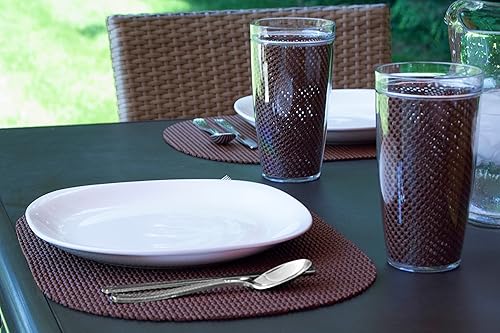 Miniatura 3 de Kraftware Juego de 6 manteles individuales ovalados de red para cualquier mesa al aire libre, color marrón chocolate