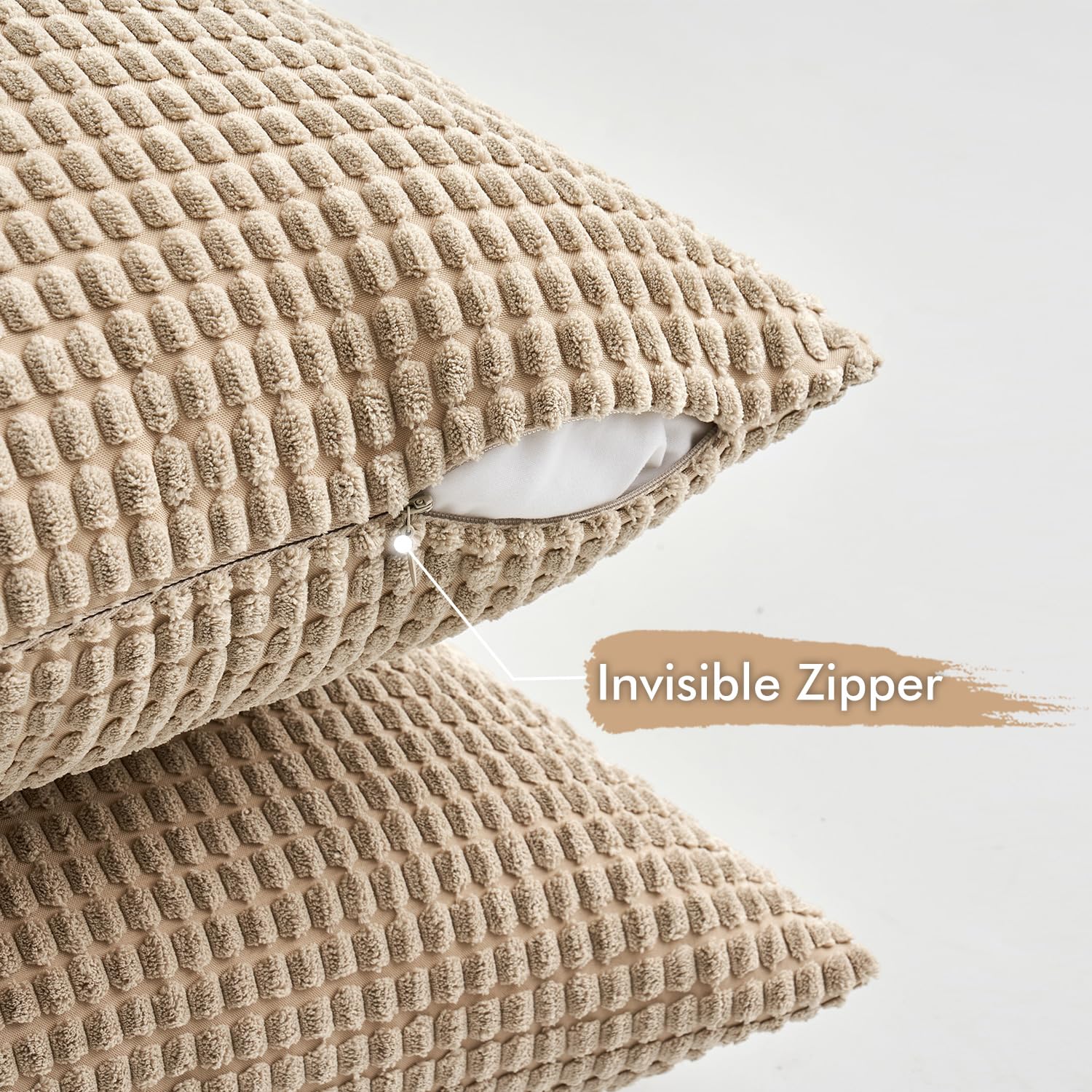 MIULEE Housse de Coussin Granulé Coussins Canape en Polyester Doux Durable Moderne Taie Oreiller Decoratif pour Sofa Salon Maison Bureau Lit Chambre 50x50 cm 4 Pièces Sable
