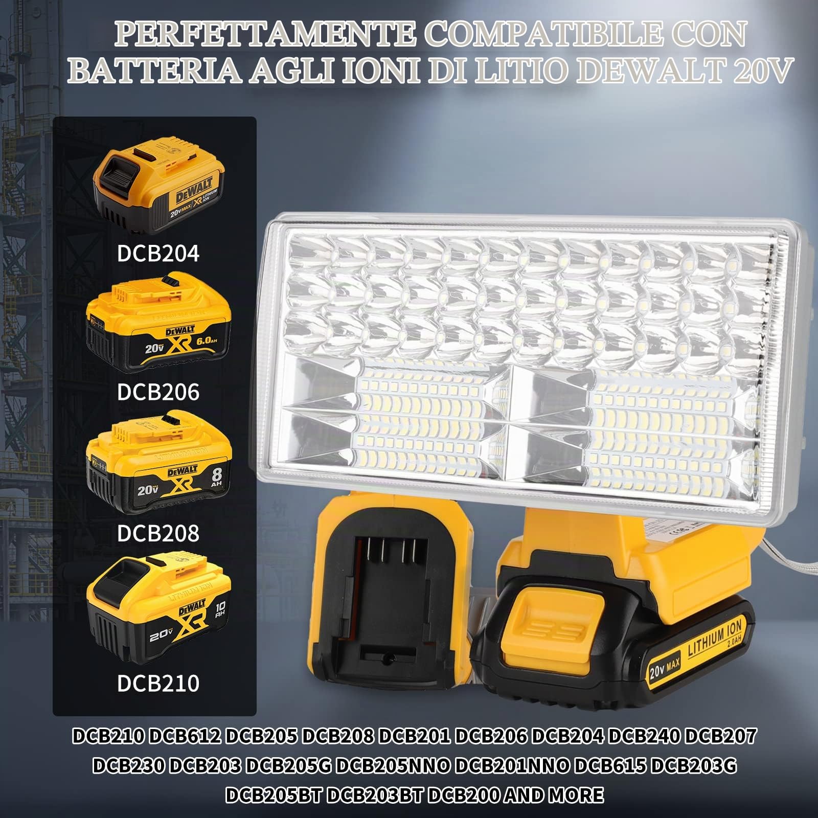 Lampada LED senza fili 4200LM compatibile con batteria al litio Dewalt 18V, luce da lavoro 18V per illuminazione da campeggio, riparazione auto, emergenza e cantiere
