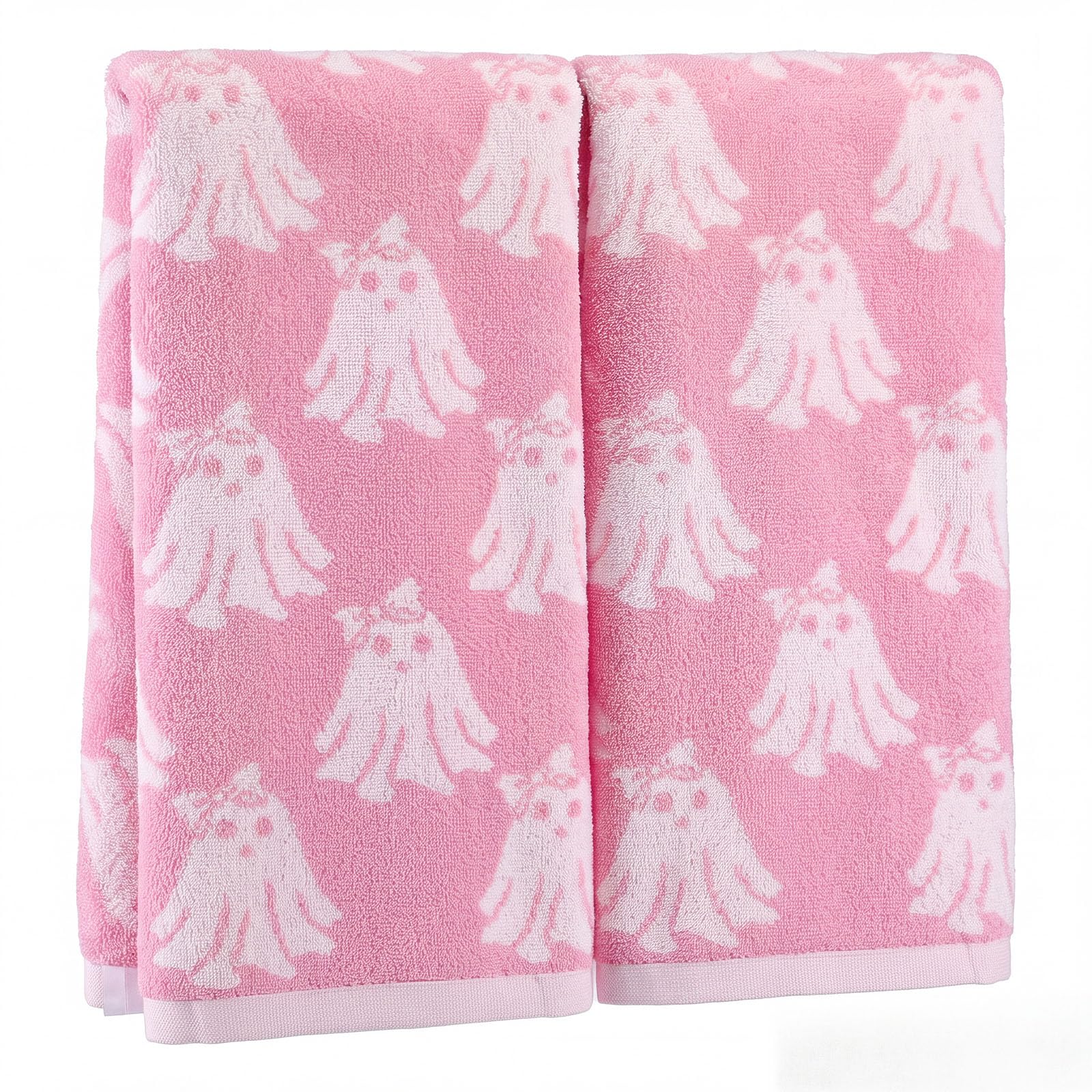 Breling 2 Pcs Halloween Hand Towels Cute Bathroom Towels 100% Cotton Highly Absorbent Soft Kitchen Dish for Holiday Decorations, 13 x 29 Inch(Bow Ghost,Pink White)