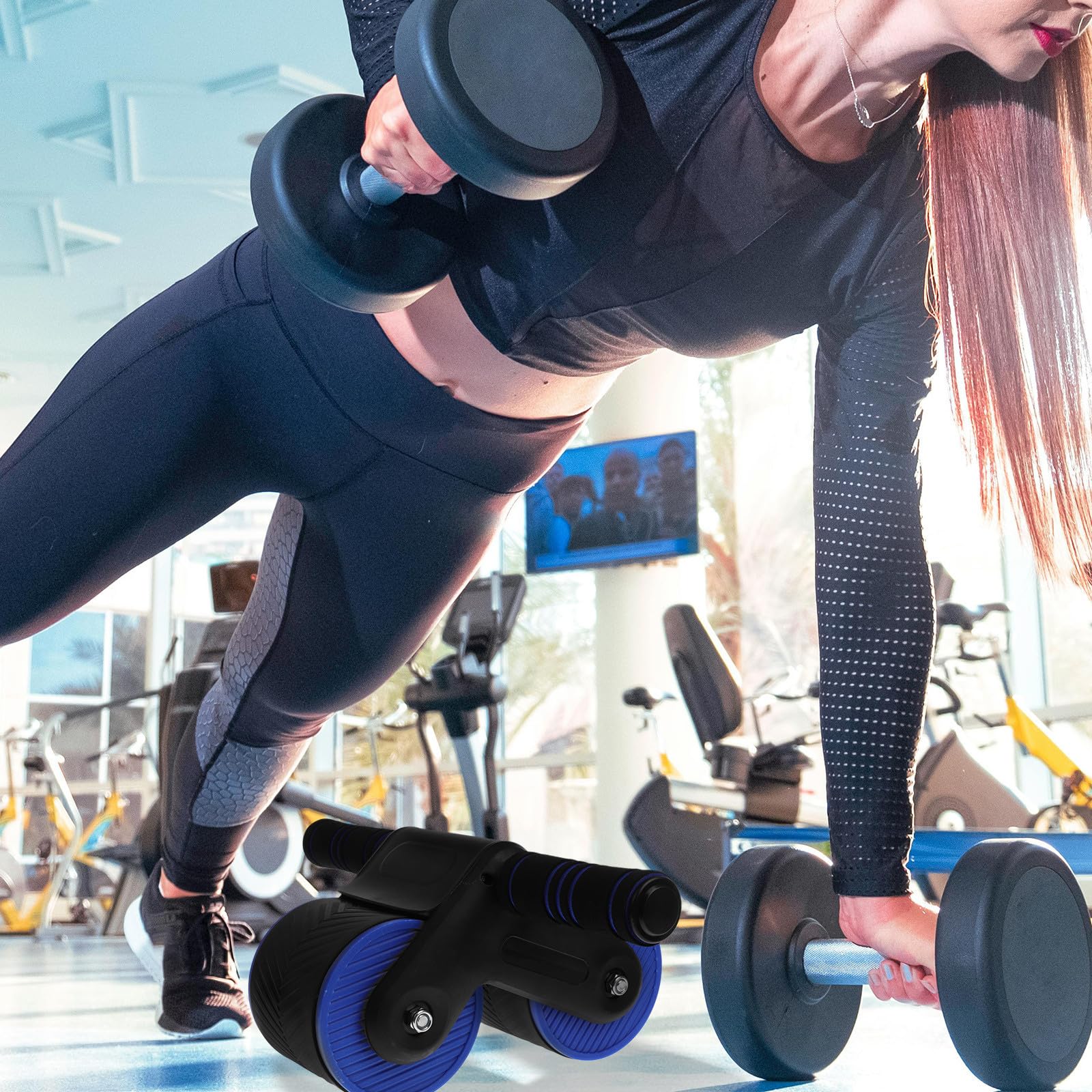 Rodillo de Rueda Ab con Rebote Automático para Entrenamiento Abdominal con Doble Ruedas, Almohadilla para Rodillas de Goma y Plástico, Equipo Flexible para Pecho y Color Aleatorio