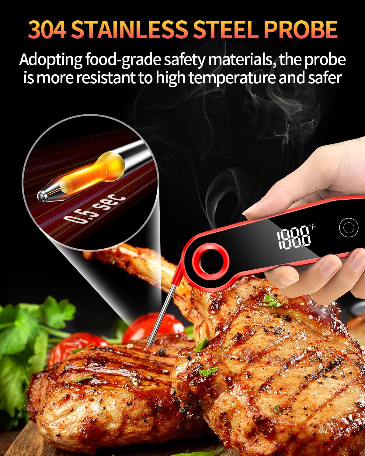 2025 Upgrade Meat Thermometer Digital for Cooking, 0.5s Instant Read Food Thermometer, ±0.5 ℉ Accuracy Kitchen Thermometer, Large LED Display, IP67 Waterproof for Grill, BBQ, Oven, Brewing, Baking