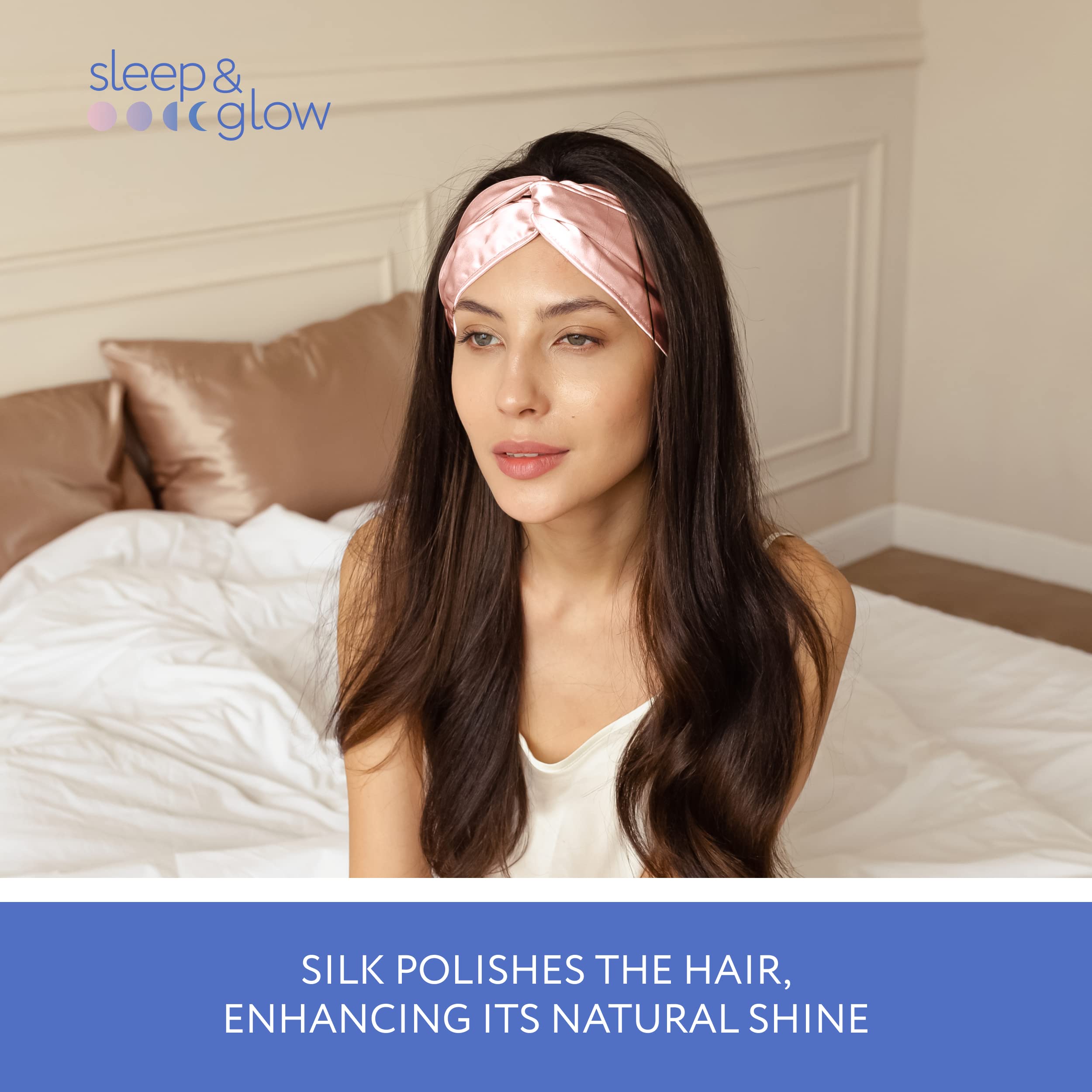 SLEEP & GLOW Bandeau de luxe en soie 100 % mûre 22 mommes - Réglable et durable - Pour cheveux (rose fumée)