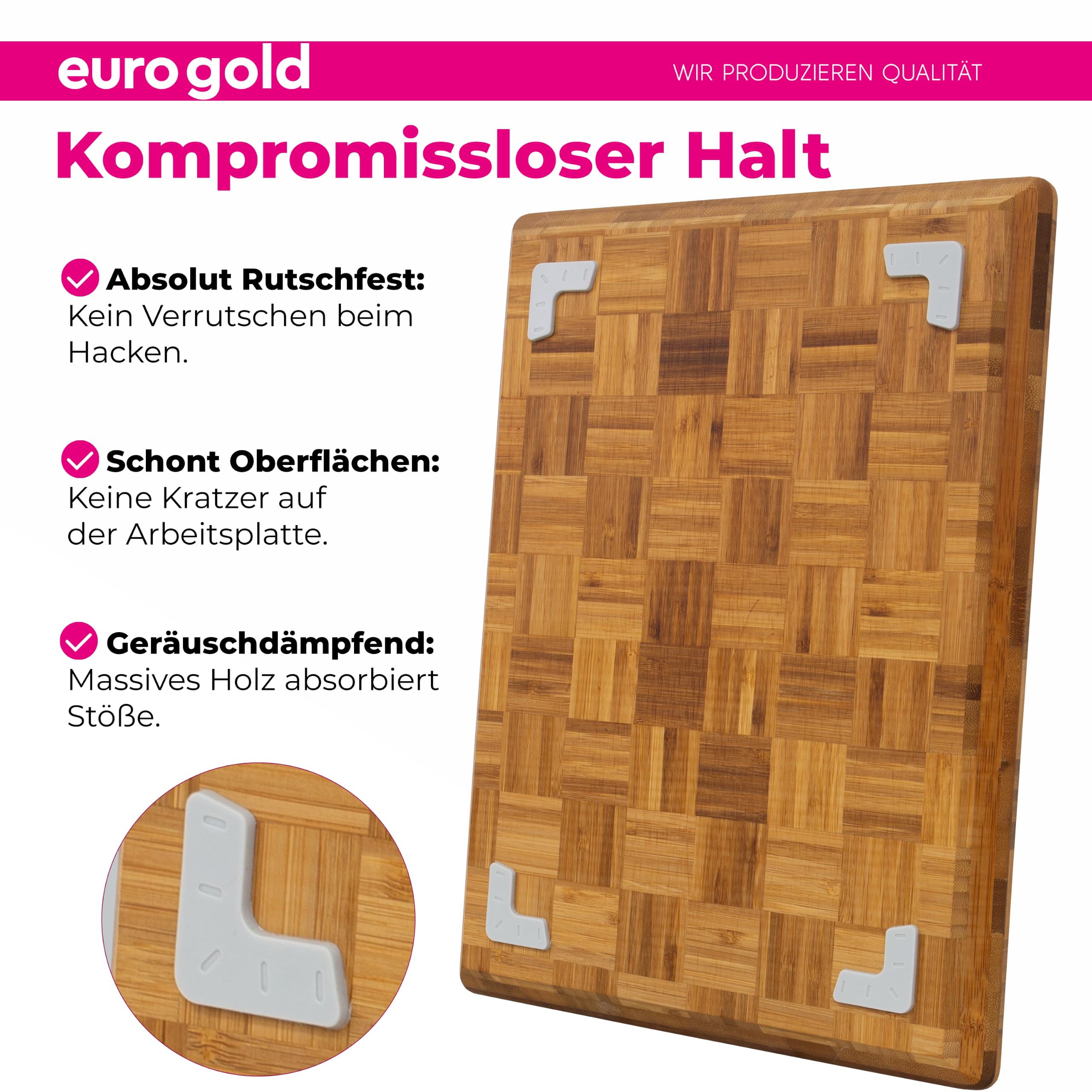 EUROGOLD XL-Großes Bambus Schneidebrett 50x35 cm mit Saftrille