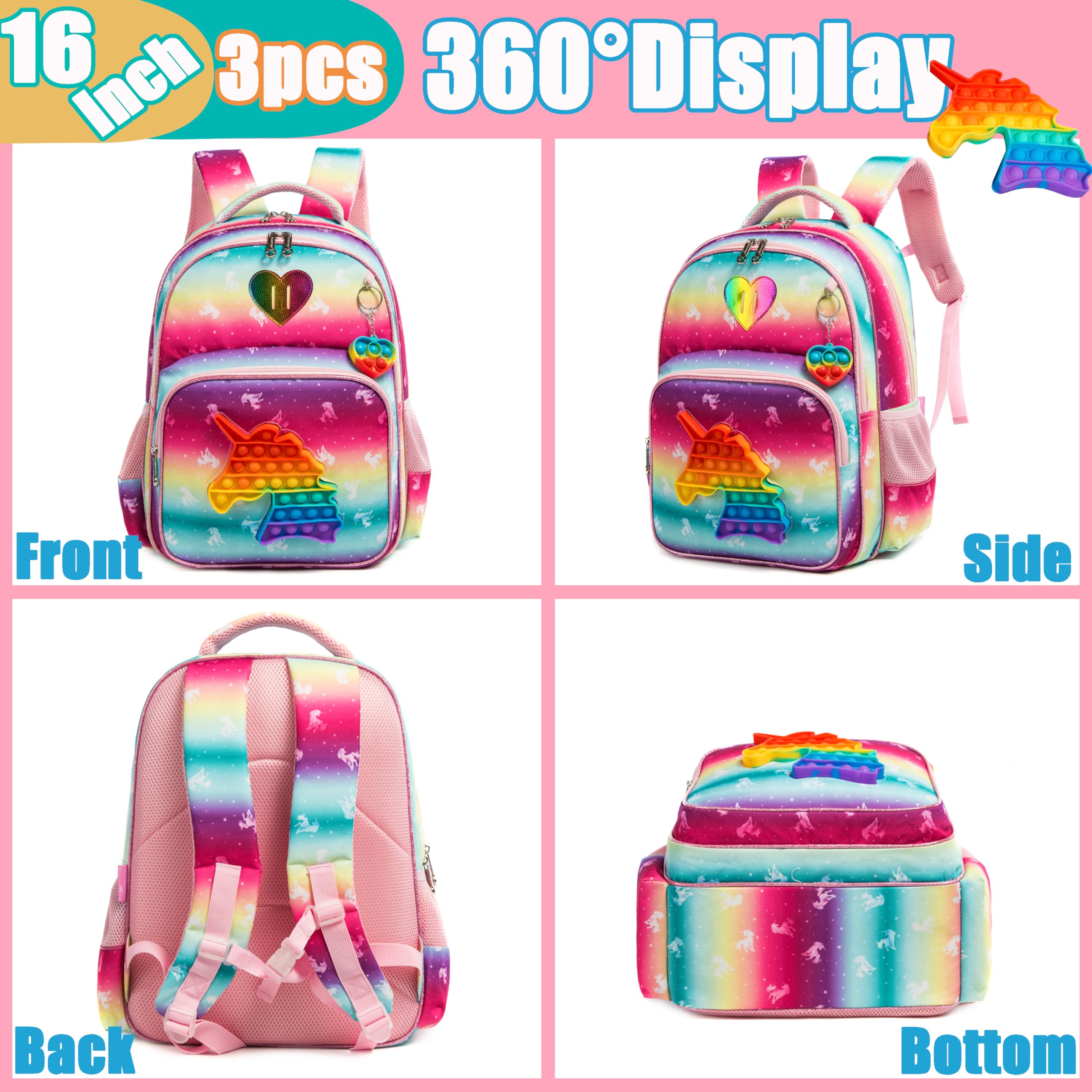 Mochila para niñas de primaria, preescolar, lonchera para la escuela, Bolsa de unicornio, Mochila, viaje