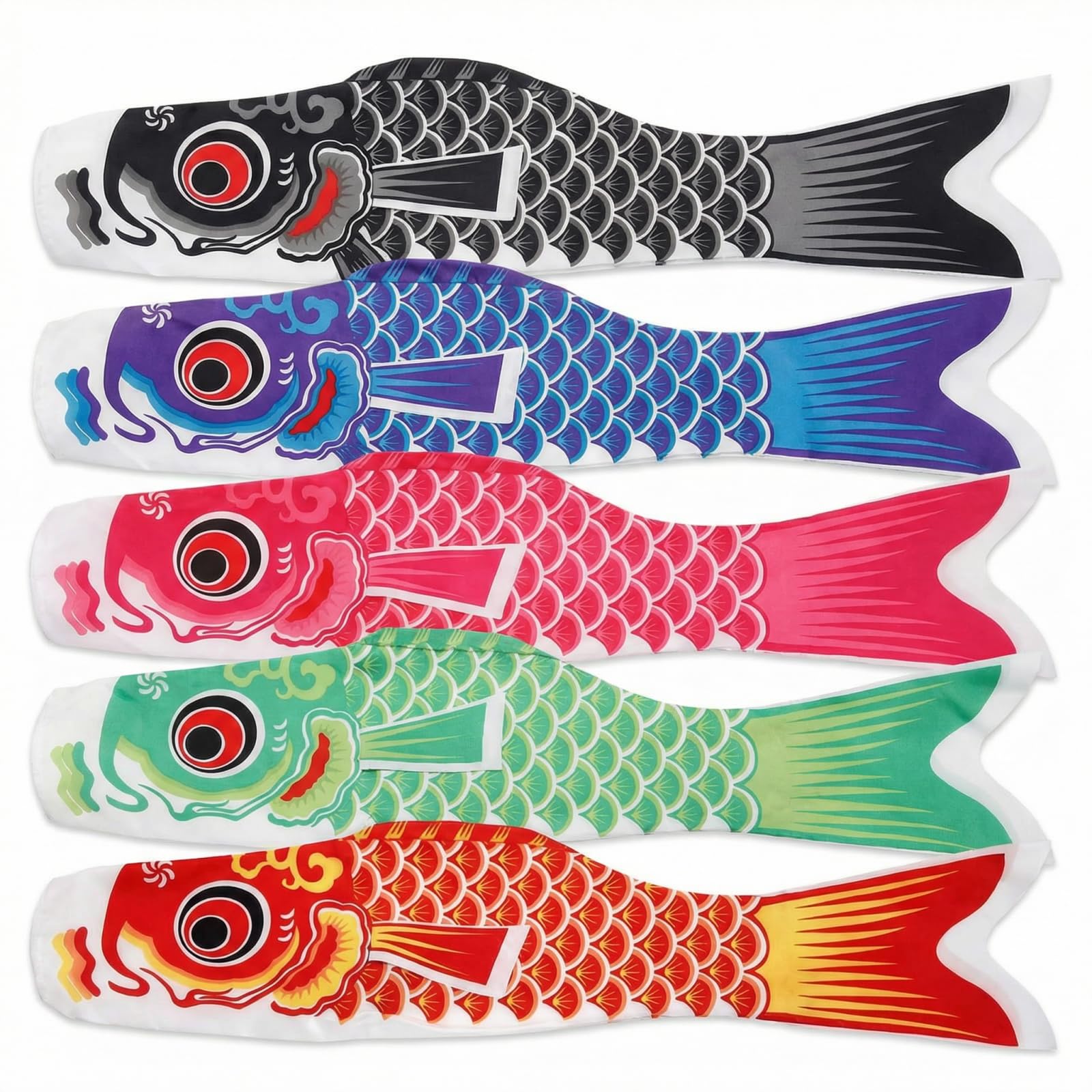 Carp Fishing Flag 5 Colours 70 cm,peche carpe Windsock Streamer Fish Flag Koinobori Japonais Manche à Air Carpe Koï Colorée Décoration Japonaise Extérieure pour Jardin,Terrasse,Balcon,Sushi Bar