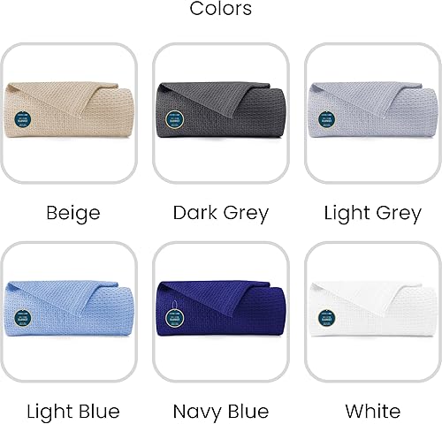 Miniatura 8 de Cotton Clinic Manta de cama de gofre 100% algodón, manta para todas las estaciones, suave, transpirable, ligera, capa perfecta para sofá, cama,