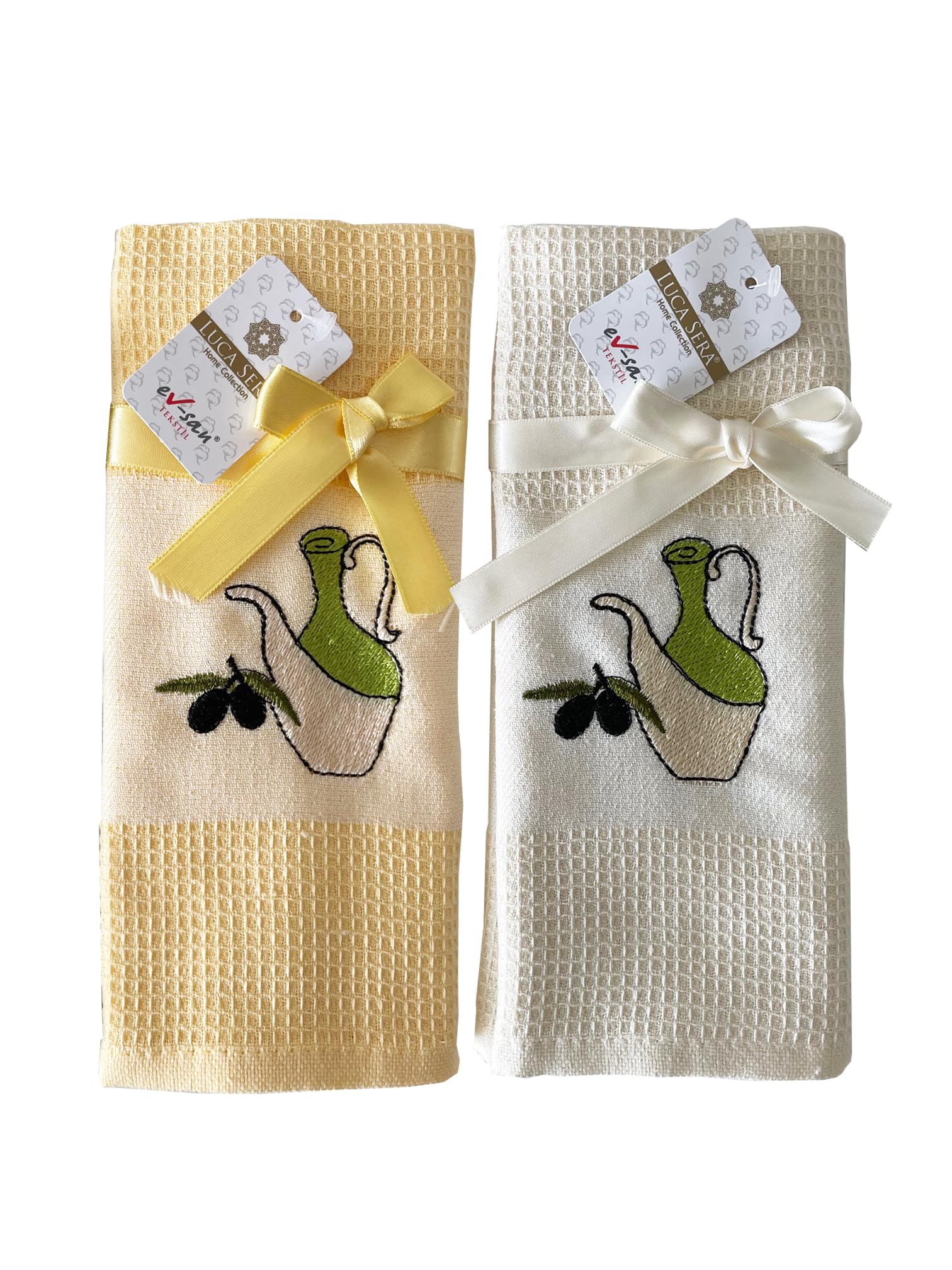 Turkish Kitchen Hand Towels | Eco-Friendly Dish Towels | Cute Design (Pack of 2) |%100 cotton | Colorfull Towels | 40cm x 60cm (Yellow & Beige)
