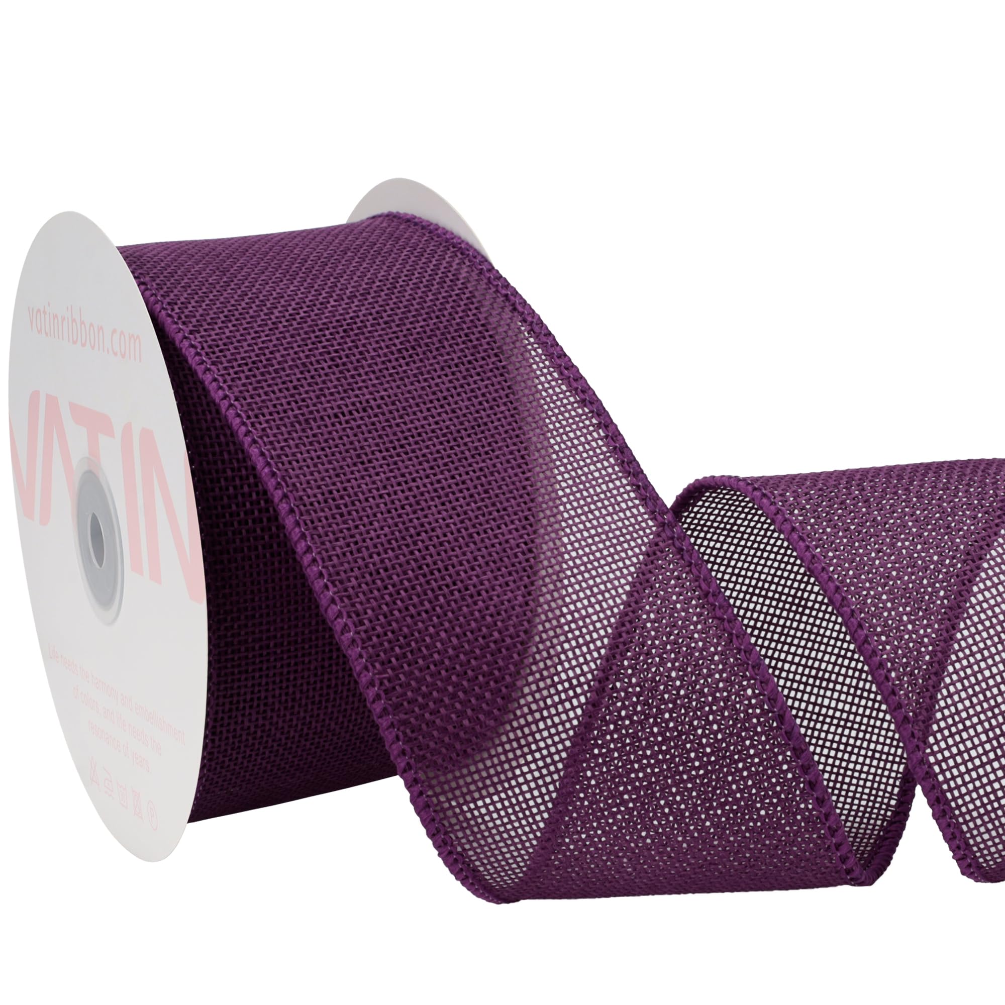 VATIN Dark Purple Burlap Wired Ribbon 2-1/2 inch X 10 Yards Fabric Craft Ribbon for Party Decorations,Big Bow,DIY Wreath Craft, Outdoor Decoration