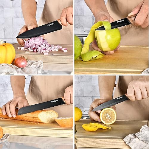 Miniatura 2 de Cohesion Juego de 5 cuchillos de cocina con soporte magnético para cuchillos para pared, juego de cuchillos de chef ultra afilados en caja con