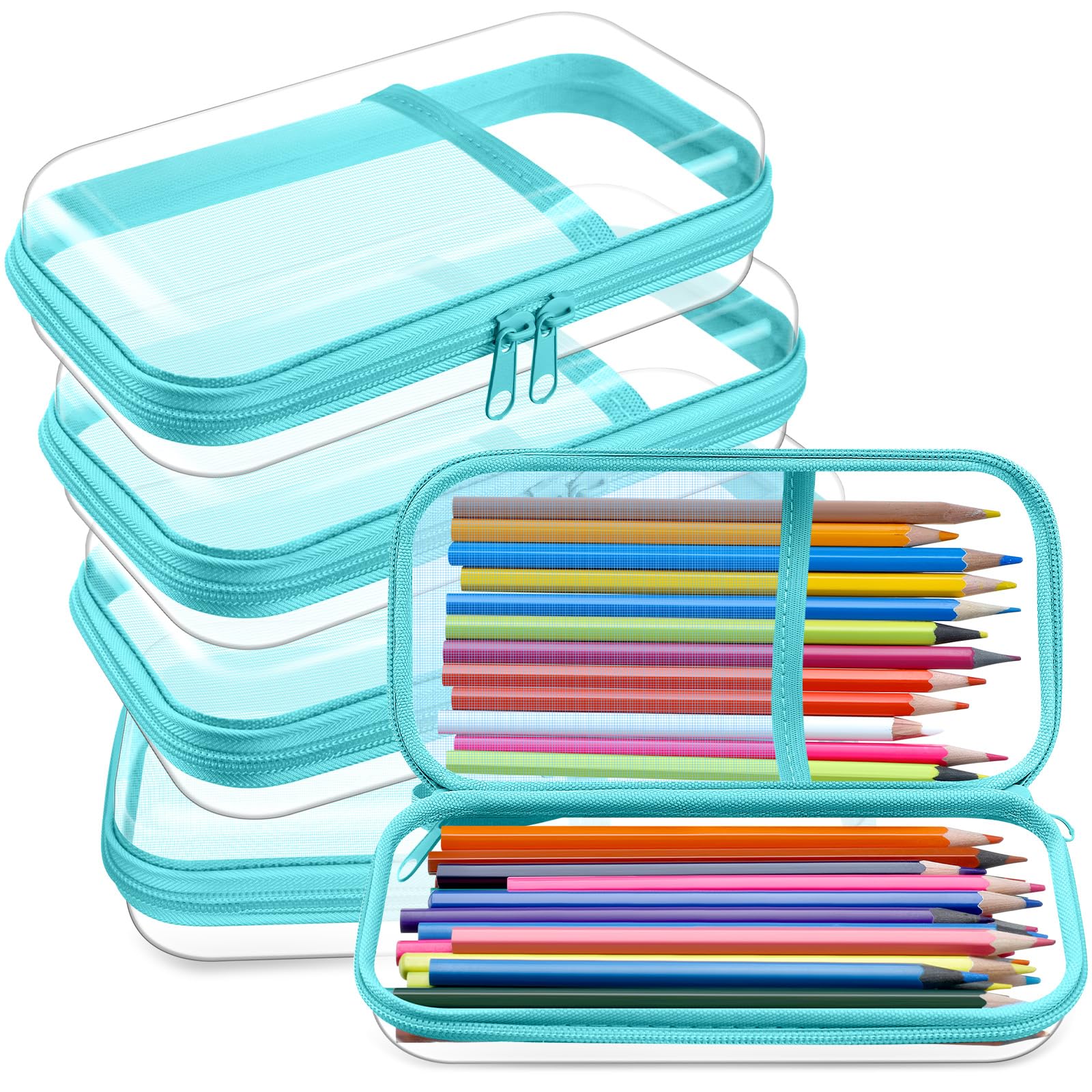 Sanwuta 4 Pcs Clear Hard Shell Zipper Case Plastic Case, Blue-green