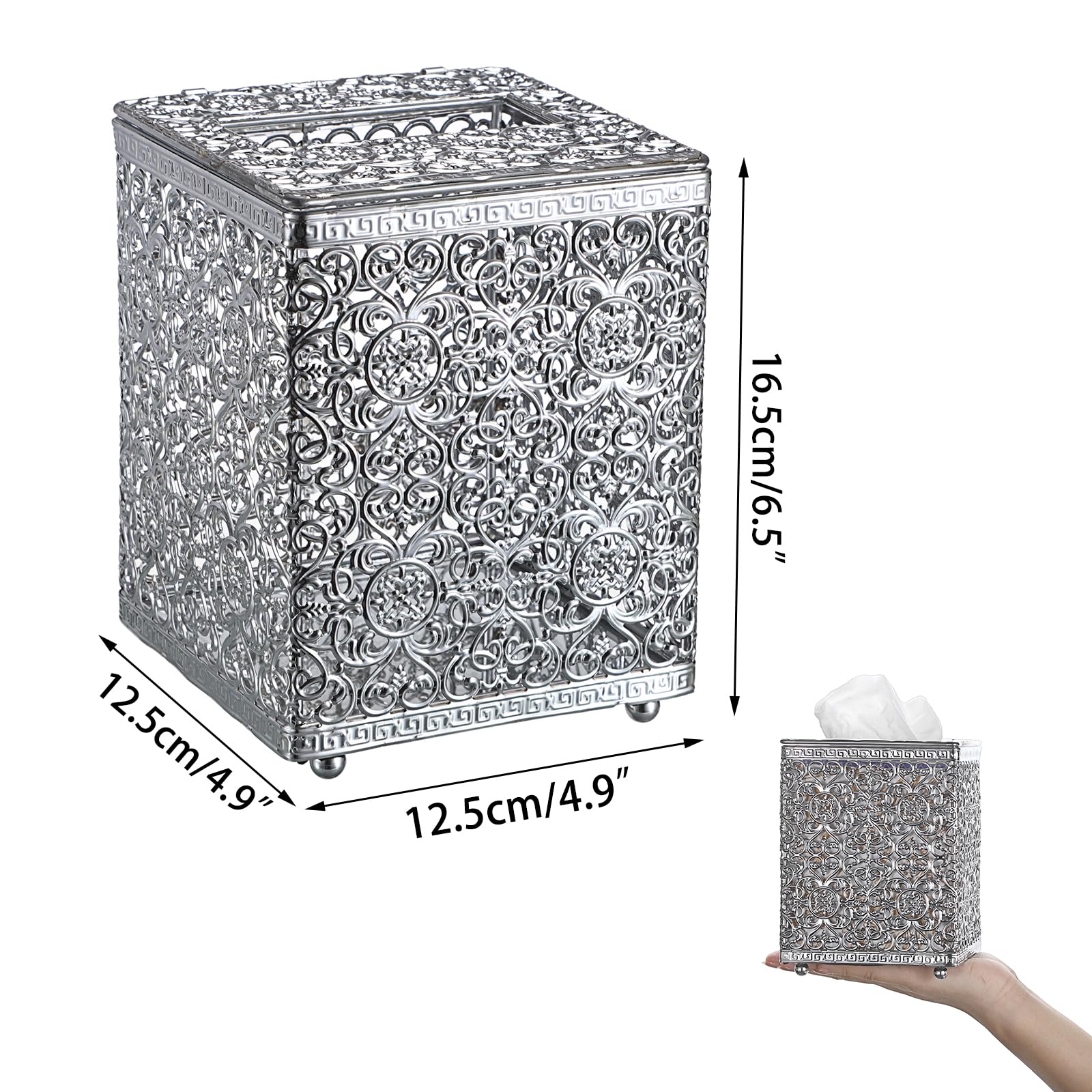 Sumnacon Boîte à mouchoirs carrée avec couvercle, support de boîte à mouchoirs en métal élégant pour salle de bain, toilettes, cuisine, table, bureau à domicile, argent