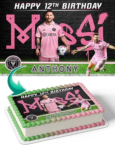 Cakecery Messi Miami Inter - Decoración comestible para pastel de cumpleaños, 14 hoja, 14