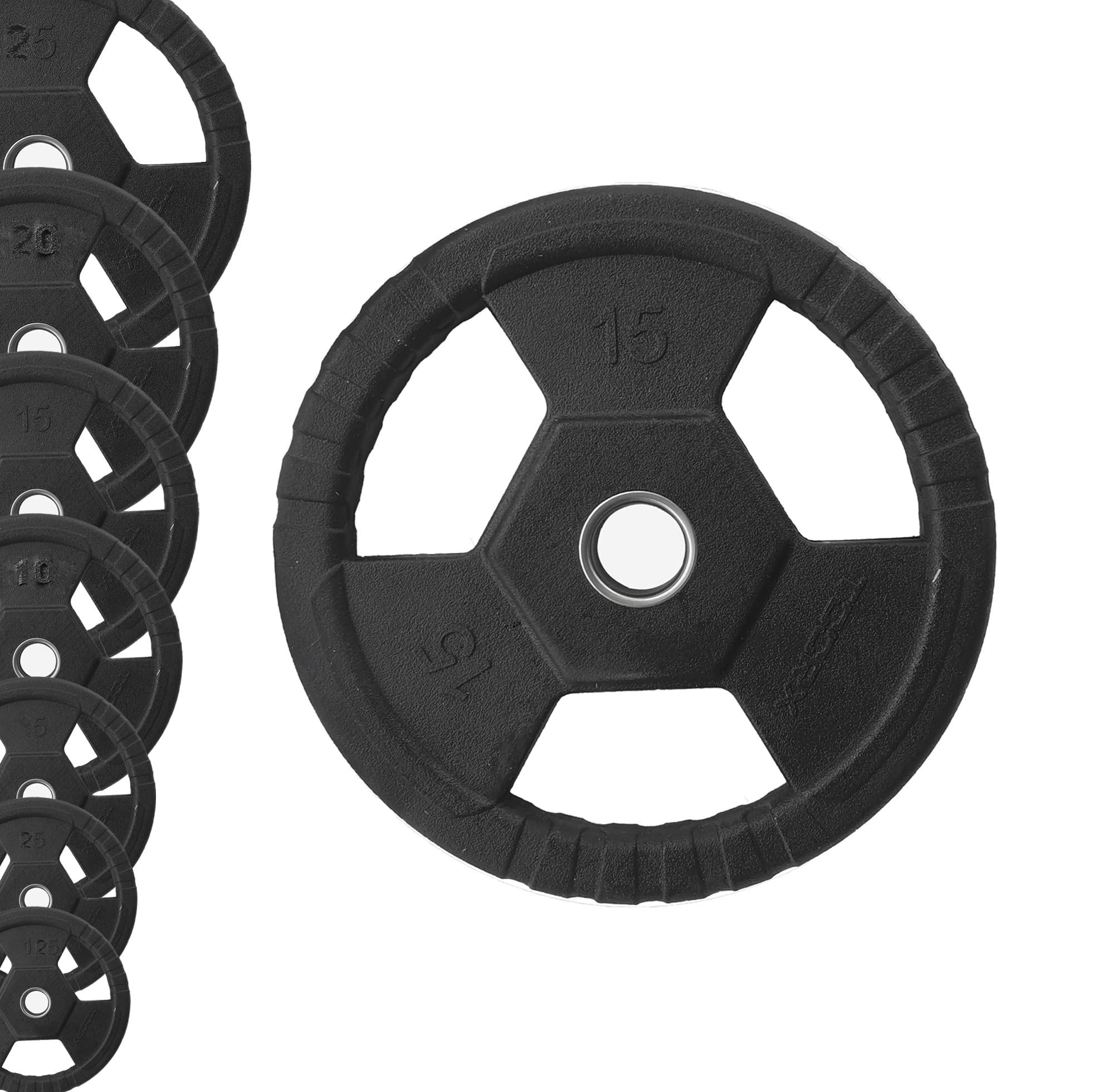 Disco Ghisa Gommato Tri Grip 1.5-25kg - Con Boccola Inox Per Sollevamento Pesi - Foto 9