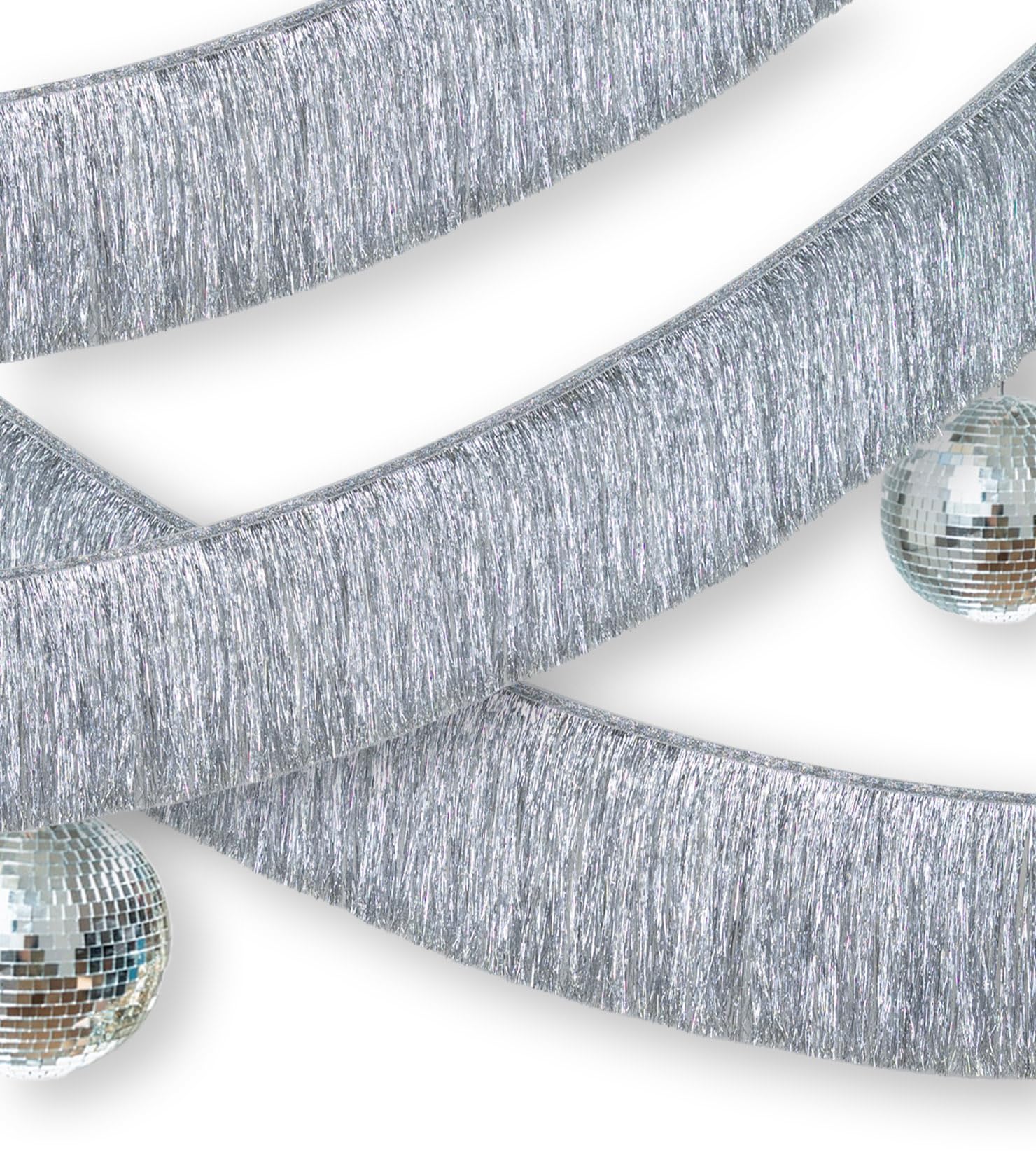 Rovplus Premium Silver Fringe Tassel Banner for Party Decoration, 2 Packs of Fringe Tinsel Garlands, Thick Metallic Foil Silver Streamer for Birthday Wedding Bachelorette Holiday Event Hanging Decor