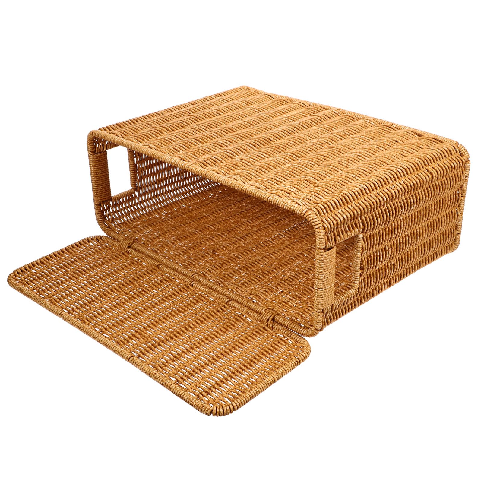 Kichvoe Cestino Portaoggetti Stretto E Alto Con Coperchio: Cestino Decorativo Intrecciato In Plastica Per Riviste E Libri 14 96 X 10 62 X 5 90 Pollici
