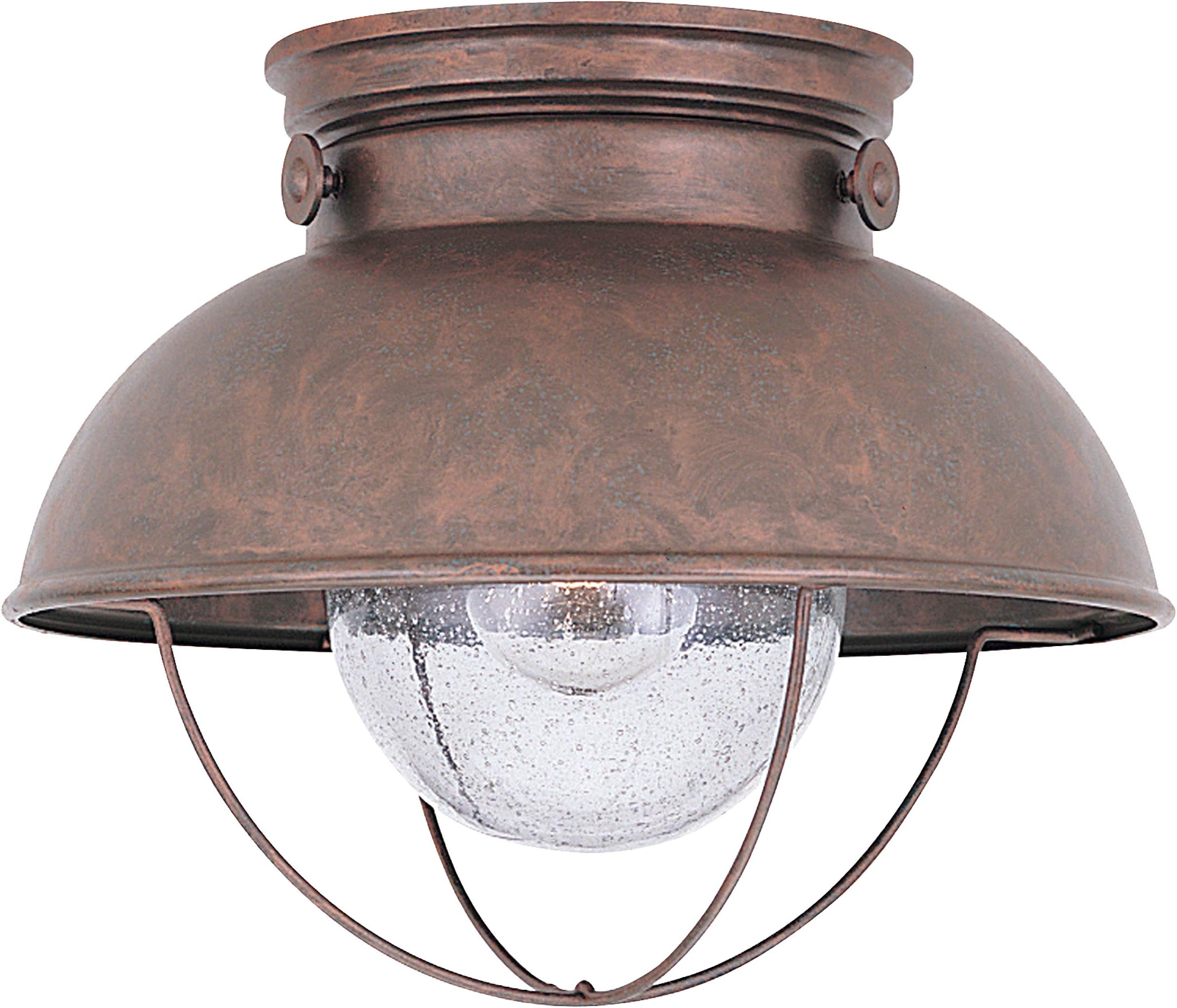 8869-44 Sebring One-Light Outdoor Flush Mount Ceiling Light with Clear Seeded Glass Diffuser, Weathered Copper Finish