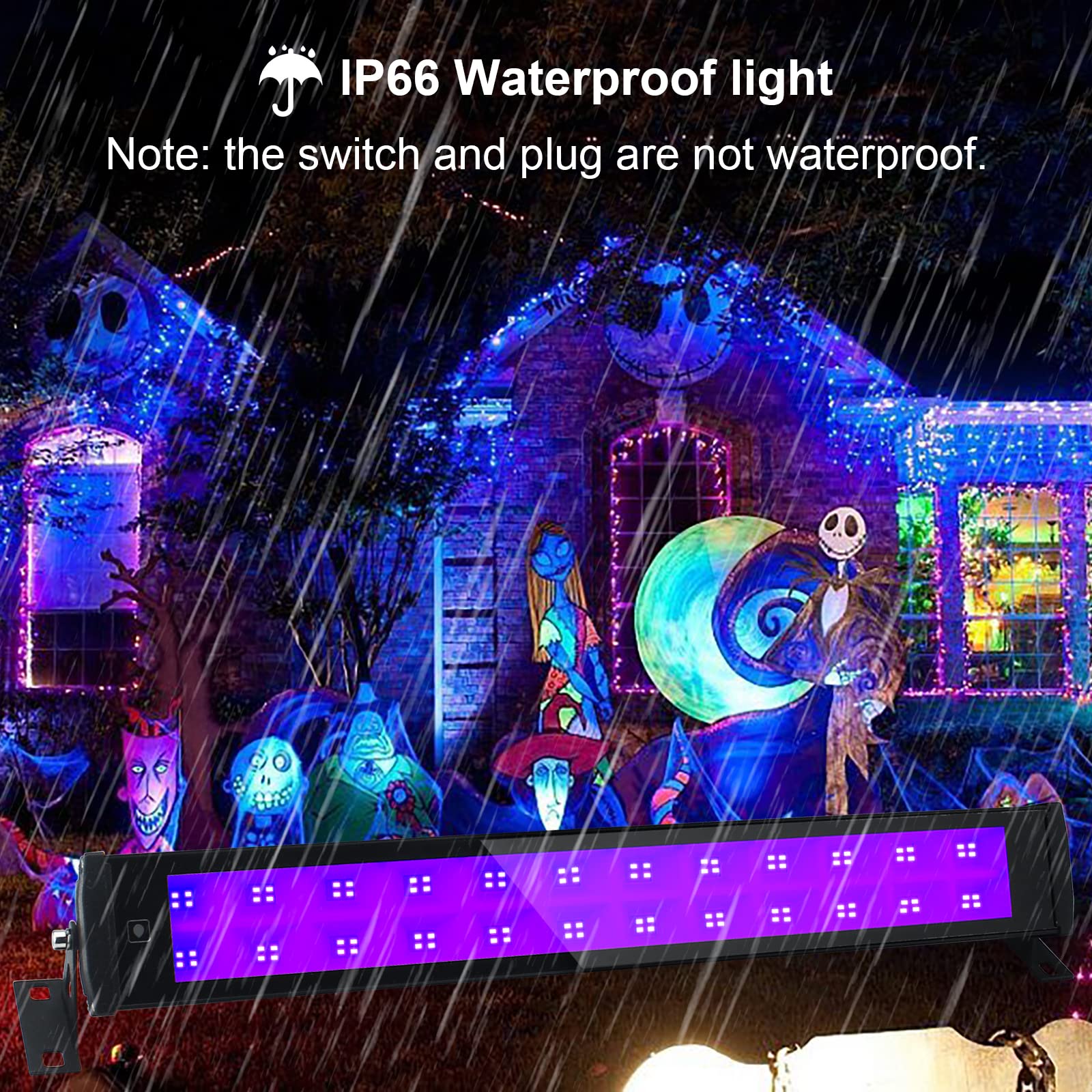50W Luce Nera UV Faretto UV LED IP66 Impermeabile,395-400nm,Barre Illuminanti 96 LEDs Faro Luce UV light per Fluo Decorare Bar Halloween Festa Glow Pittura Fluorescente