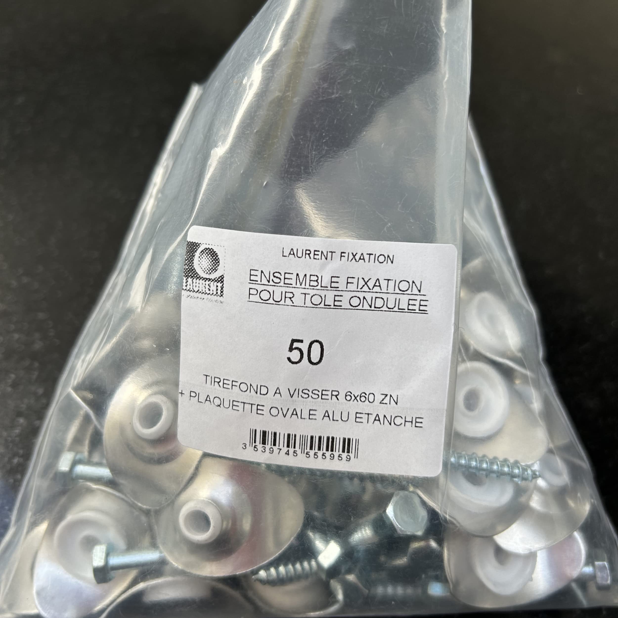 fixation tôle ondulée : 25 kits vis tirefond hexagonale 6x60mm zingué + plaquette ovale alu rondelles étanches pour tôle ondulées synthétique et galva petites ondes 76x18, fabrication française