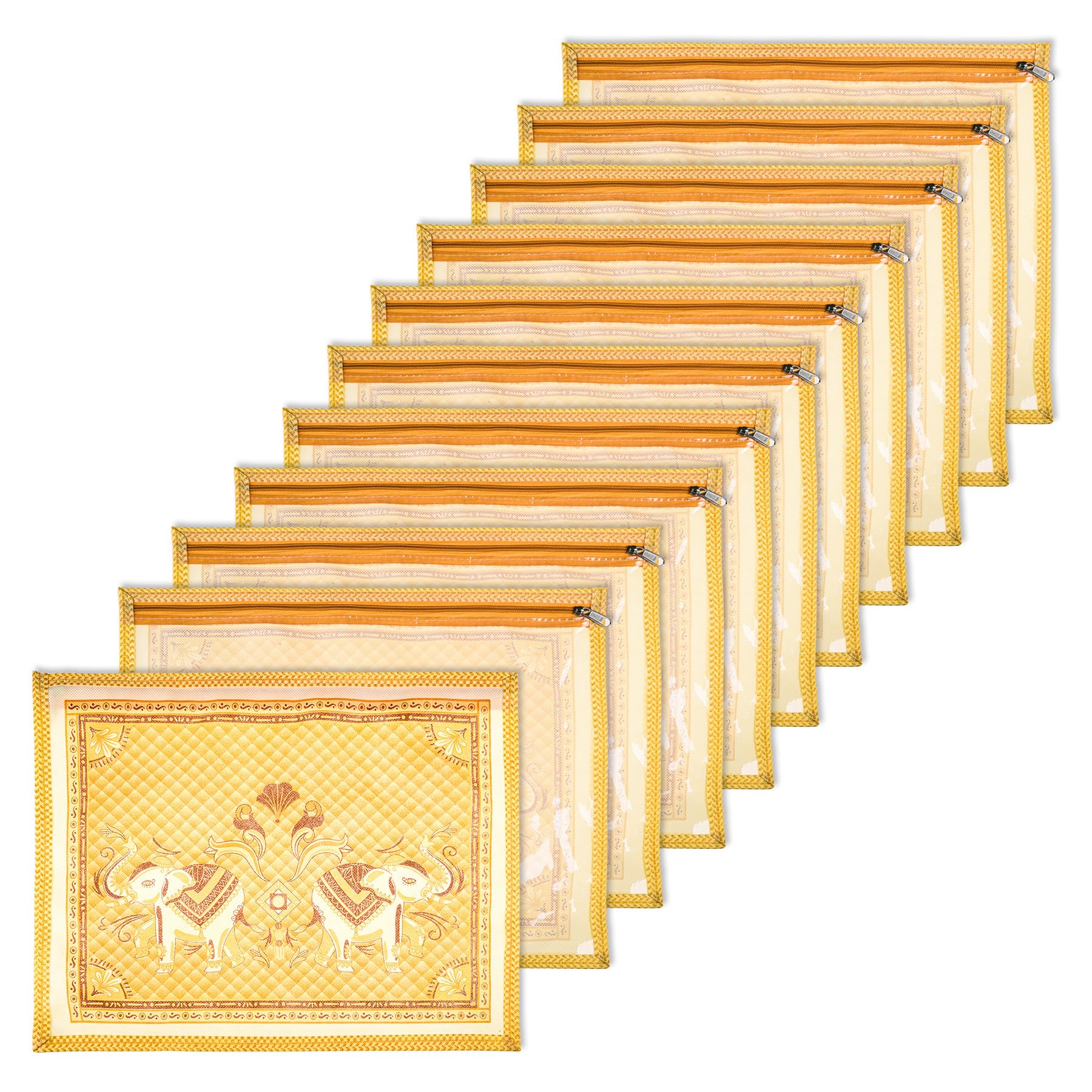 Kuber Industries cotton Saree Cover|Elephant Design Clothes Storage Bag|Single Packing Saree with Zip Closure|Wardrobe Organizer|Pack of 12|Cream