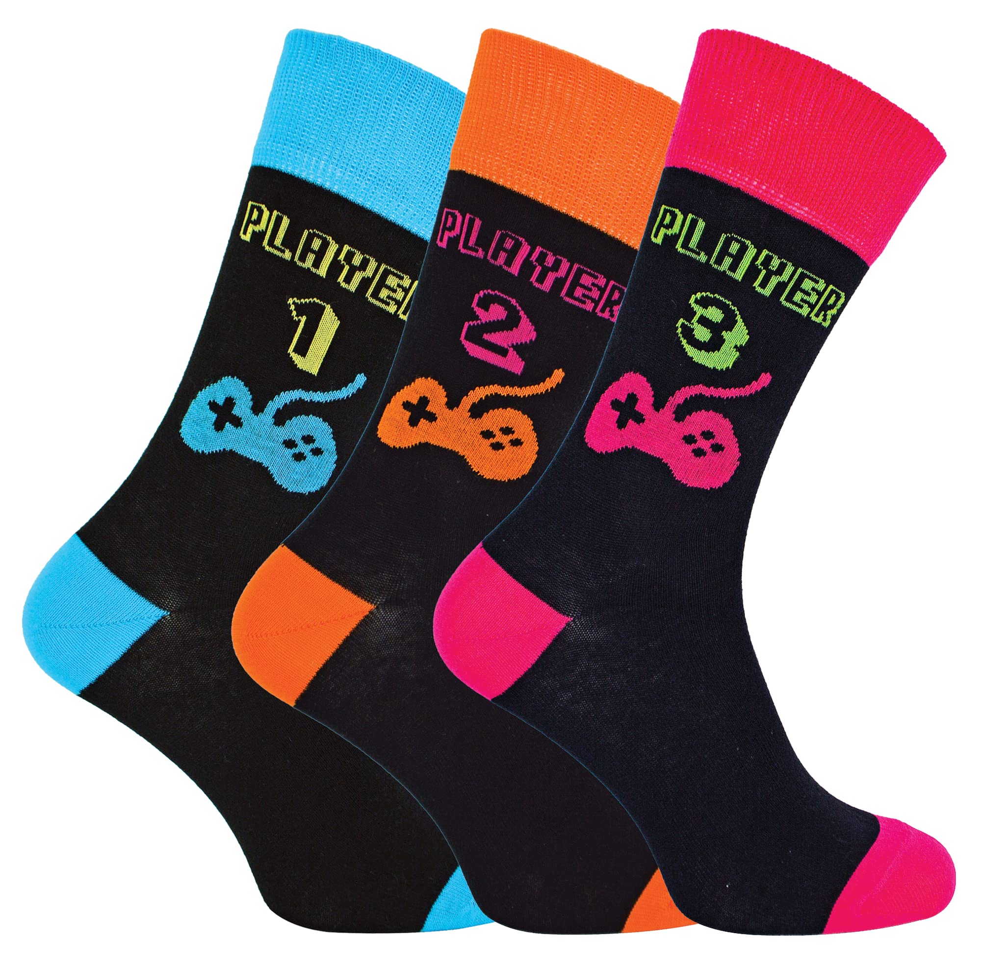 Sock Snob Men's Player 1 / 2 / 3 Retro Gaming Funky Novelty Video Game Socks 6-11 | Pairs (As8, Numeric, Numeric_6, Numeric_11, Regular, Regular, Player 1/2 / 3)