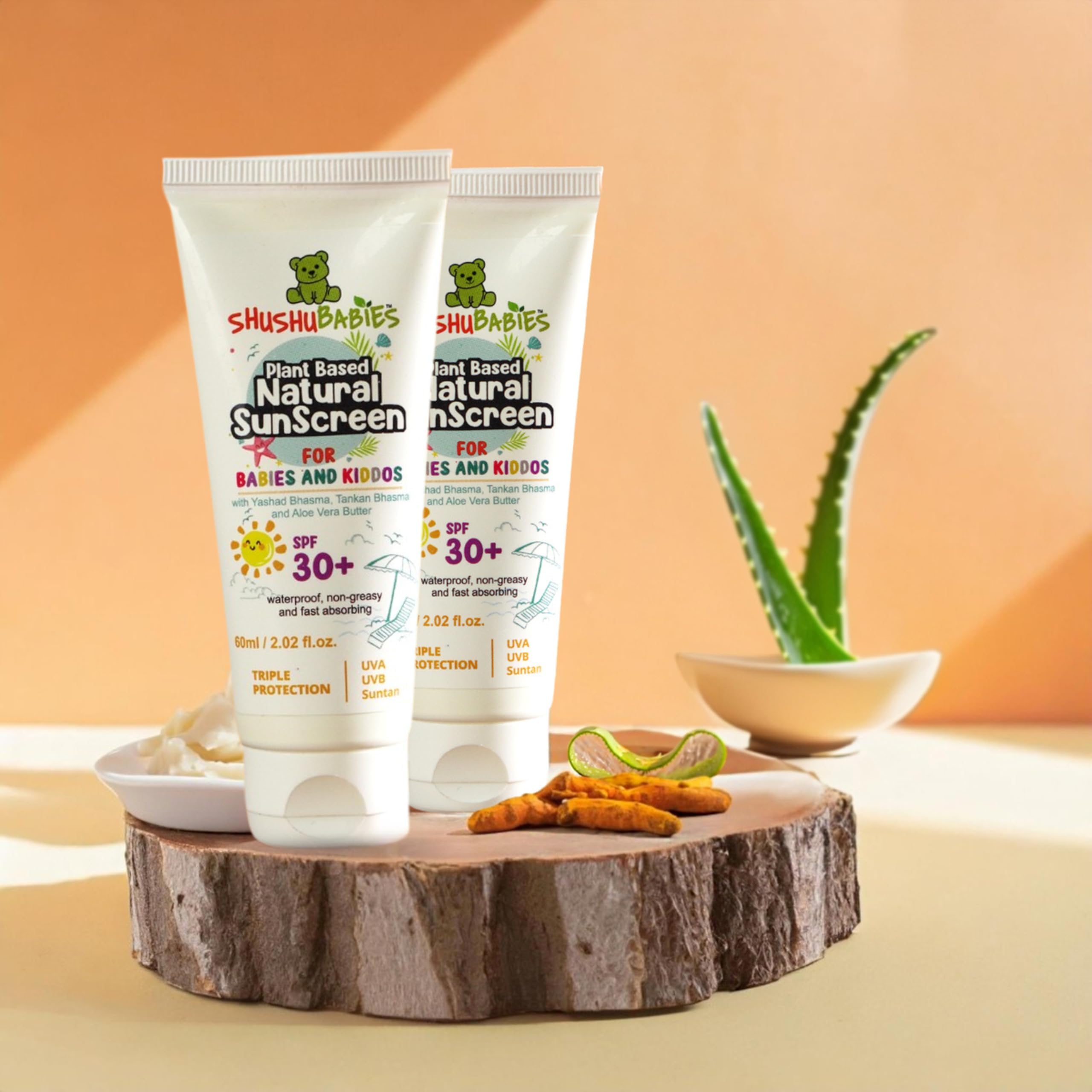 ShuShu Babies Plant-Based Natural Sunscreen with Spf 30+ (60ml, Pack of 2) for Babies & Kids Under 0-12 Years