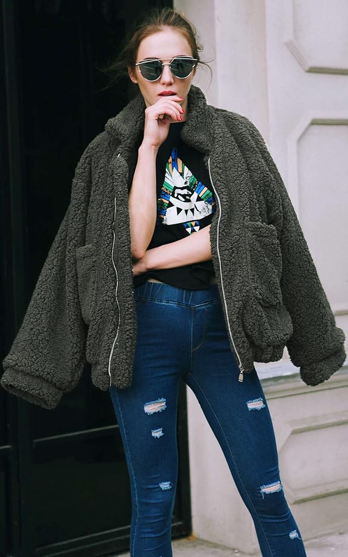 Buy ECOWISH Women Jacket Winter Coat - 2024 Fur Fleece Long Sleeve