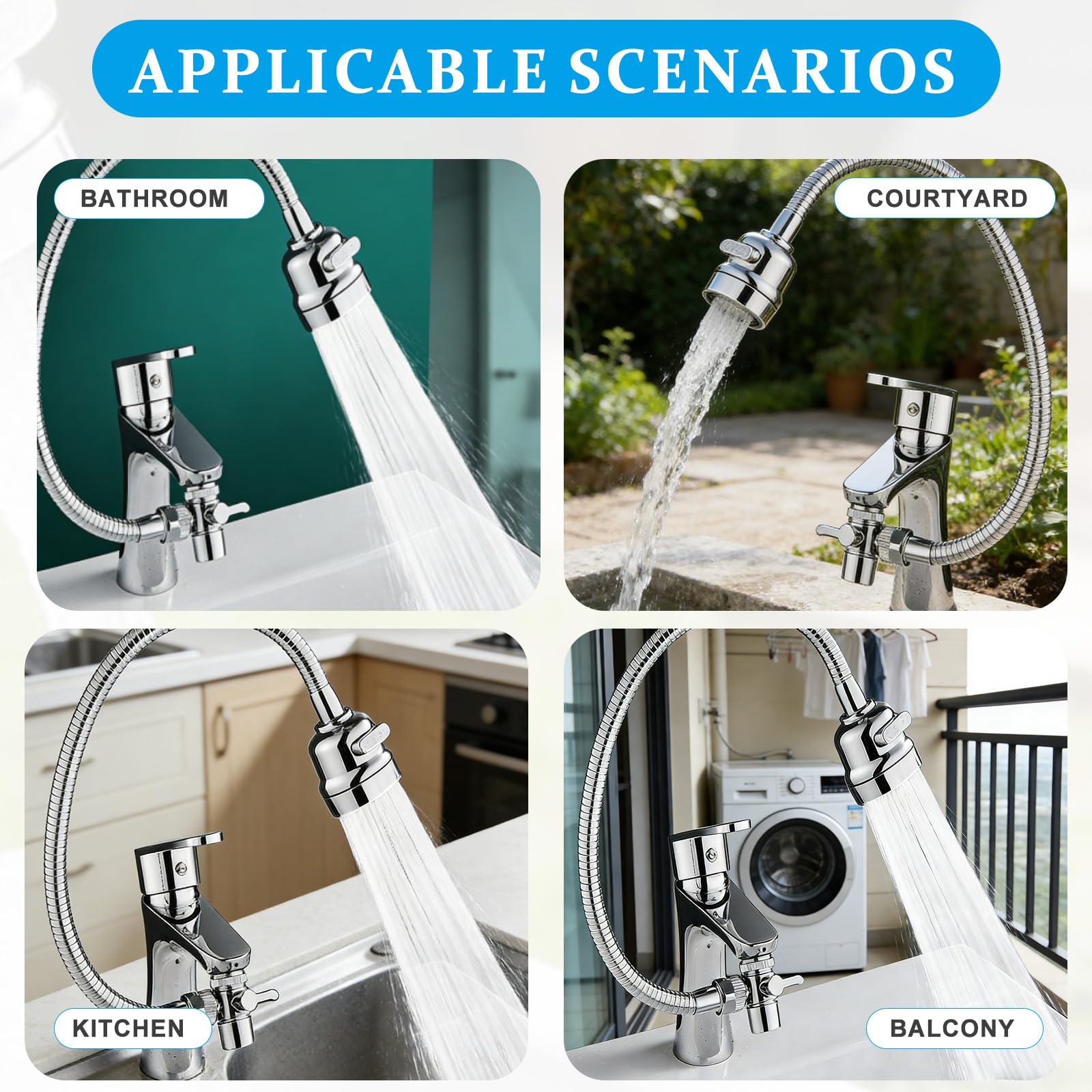Prolunga Rubinetto Cucina, Aeratore Rubinetto Bagno, Ugello Per Rubinetto, Rotazione A 360 Gradi, Tubo Direzionale Lungo 35 Cm + Distributore + Adattatore