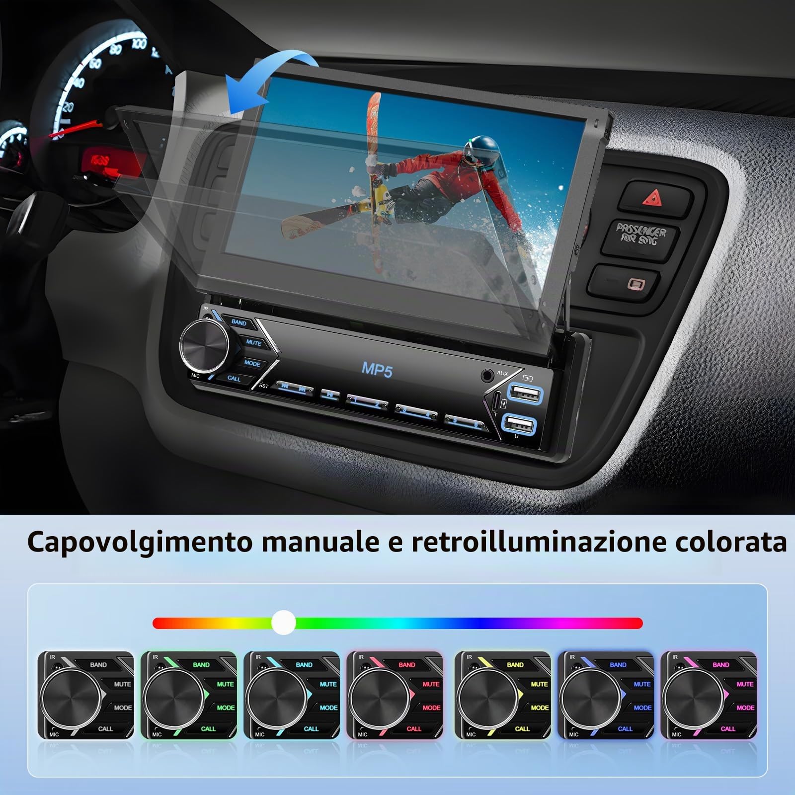 Hikity 7" 1 DIN Autoradio con Bluetooth FM Retrocamera | Touchscreen Mirror Link Comandi al Volante Vivavoce USB AUX