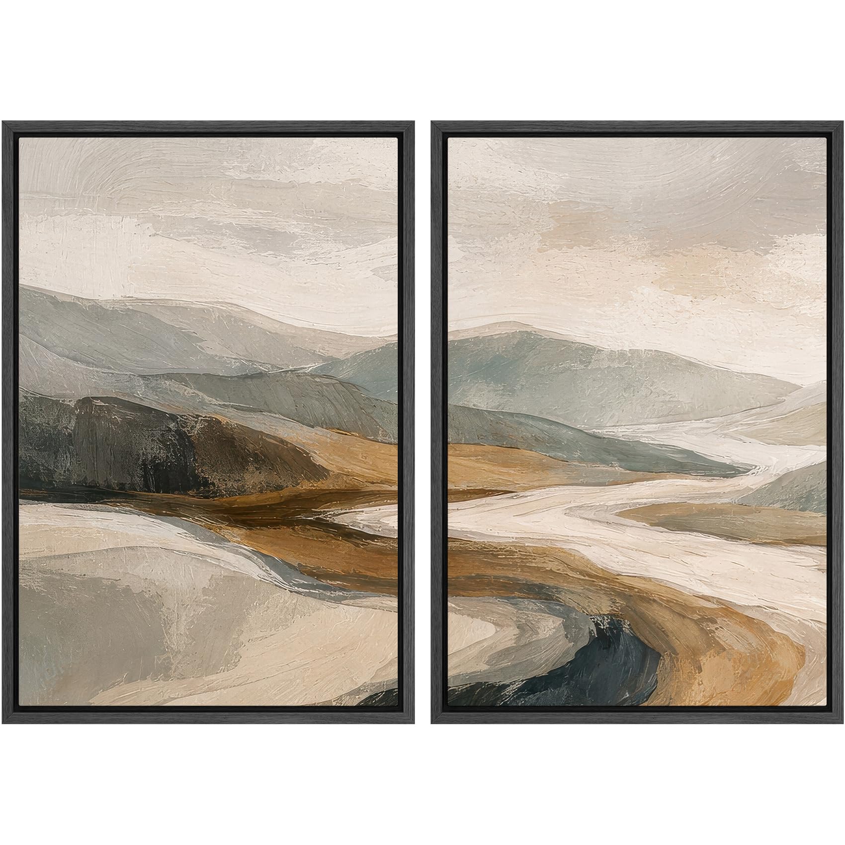 MUDECOR Framed Canvas Print Wall Art Monochromatic Gradient Abstract Minimalist Gray Illustrations Modern Art Decorative Bohemian Colorful Chic for Living Room, Bedroom, Office - 16"x24"x2 Black — view 127