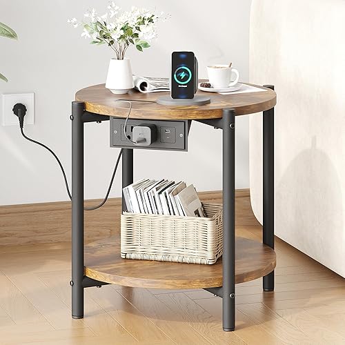 LIKIMIO Mesas auxiliares redondas, mesas auxiliares redondas pequeñas de 16 pulgadas de ancho con estación de carga, mesitas de noche modernas de 2 disponible en Yaxa Colombia
