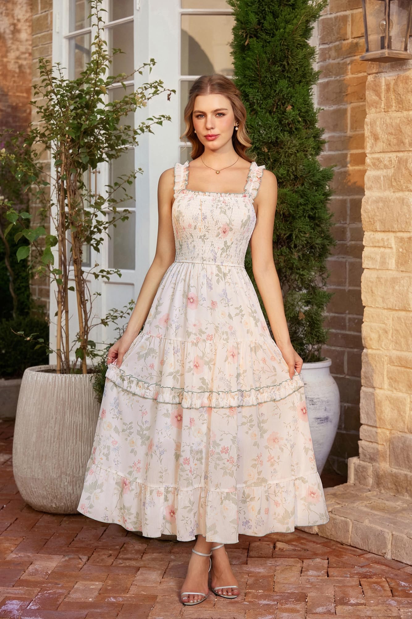 SCARLET DARKNESS Abito da donna in stile vittoriano, con motivo floreale, stile casual, estivo, con punto smock