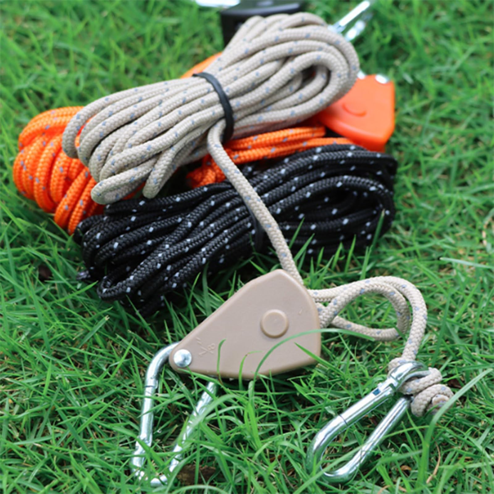 Accesorios de jardinería Aire Ajustados Trinquetes Gancho para Tienda de campaña Polea Perchas de Cuerda Crecer Perchas Ligeras con mosquetón Ajustador de polea Cuerda para Acampar