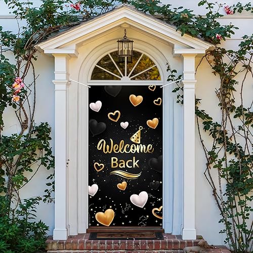 Miniatura 7 de INNORU Cartel de bienvenida para puerta, decoración de cubierta de puerta de fiesta de regreso a casa, fiesta de jubilación, fondo de fondo para