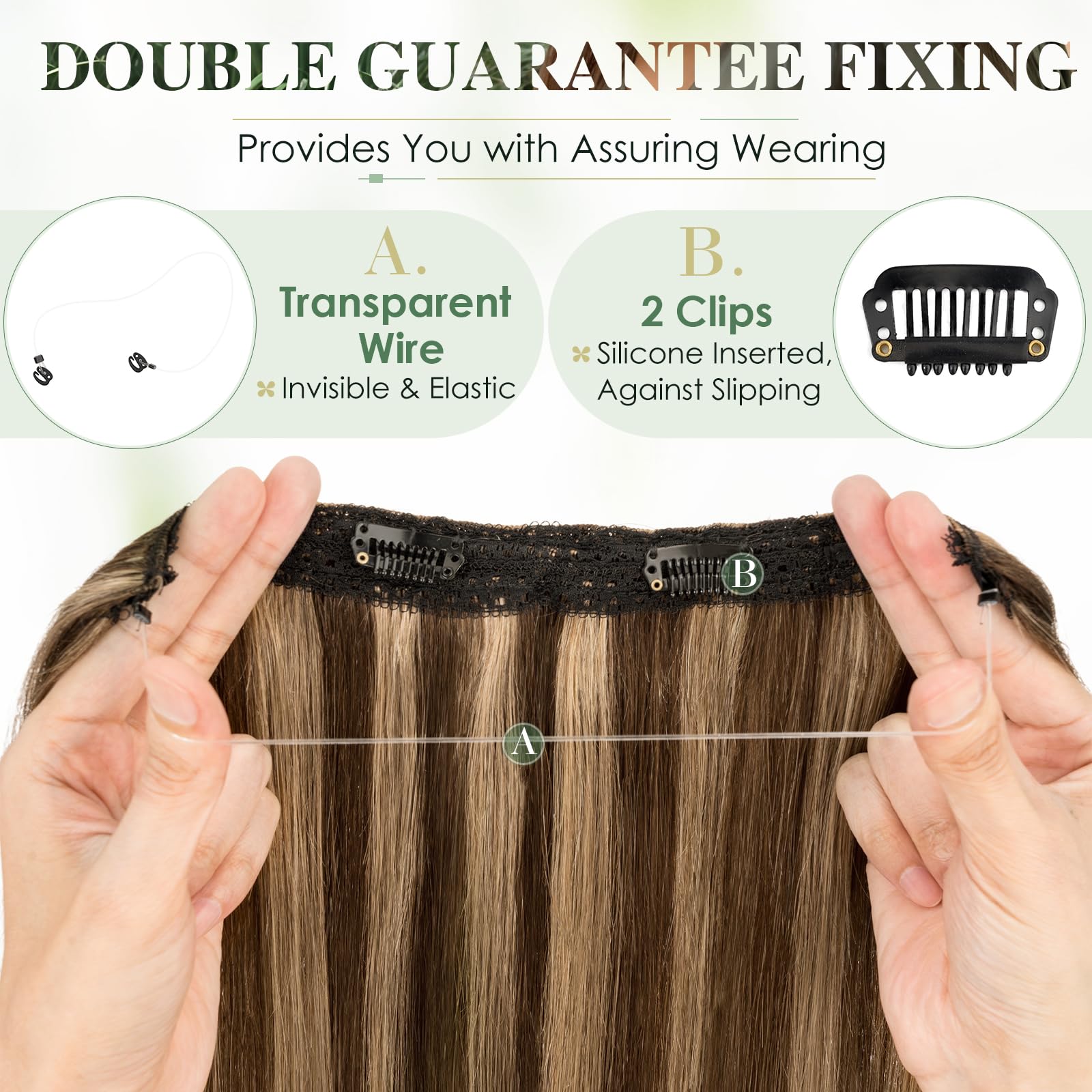 Elailite Highlighted Wire Hair Extensions Real Human Hair Invisible Clip In One Piece Secret Wire Extension Band Straight Thick - Image 3