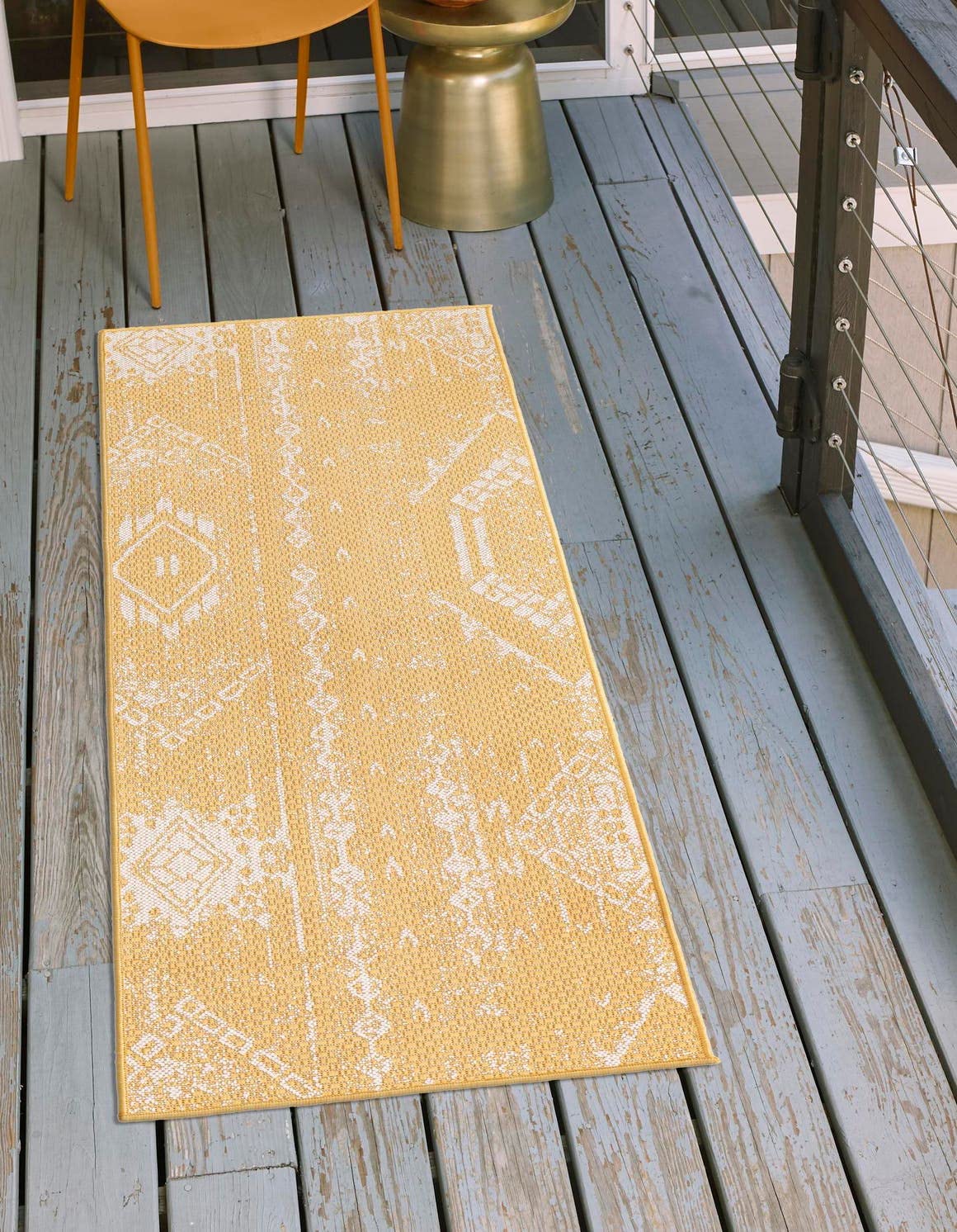 Unique Loom Outdoor Bohemian Collection Area Rug - Anthro (3' 3" x 14' 1" Runner, Yellow/ Ivory)