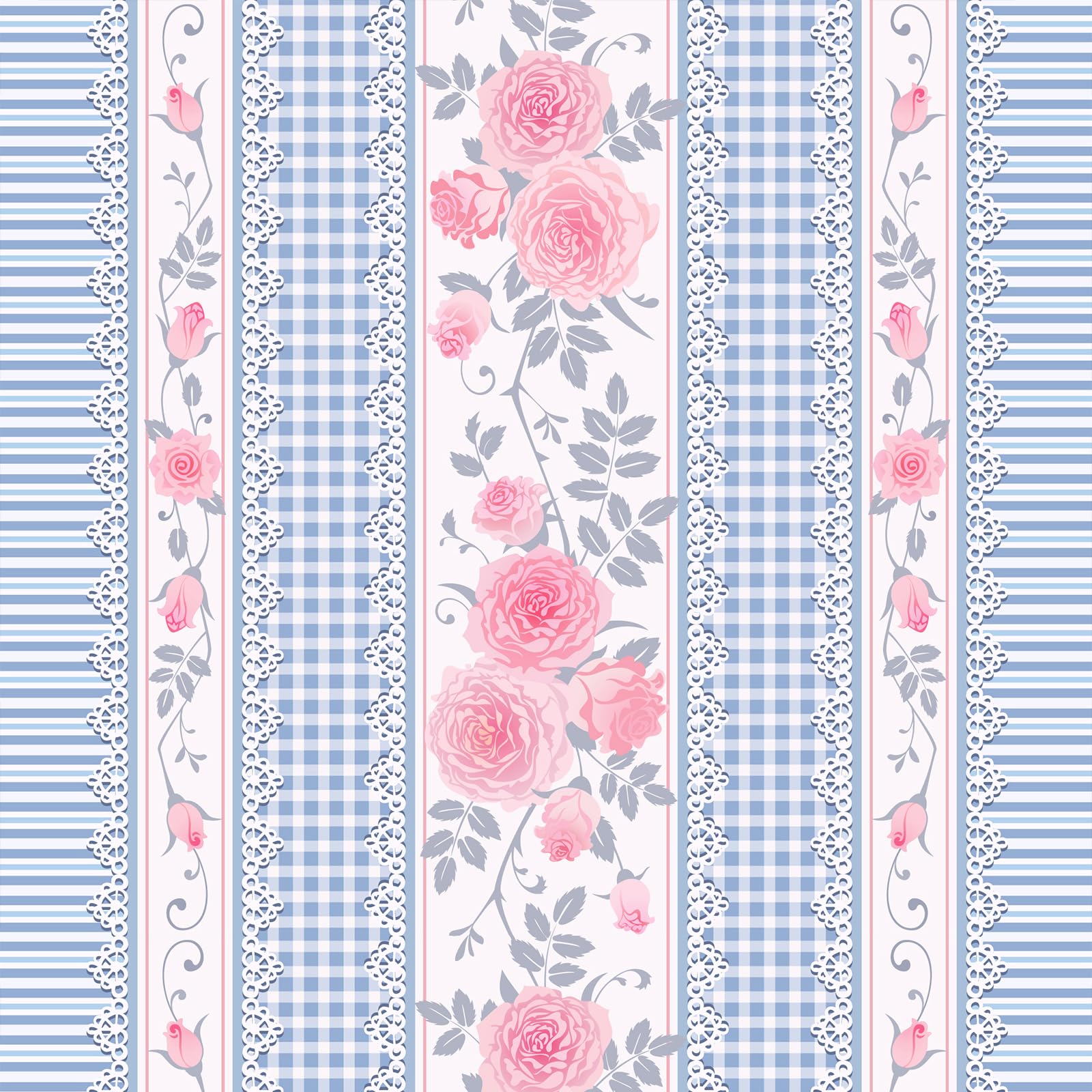 Papier peint à rayures florales et dentelle française bleue pour chambre fille
