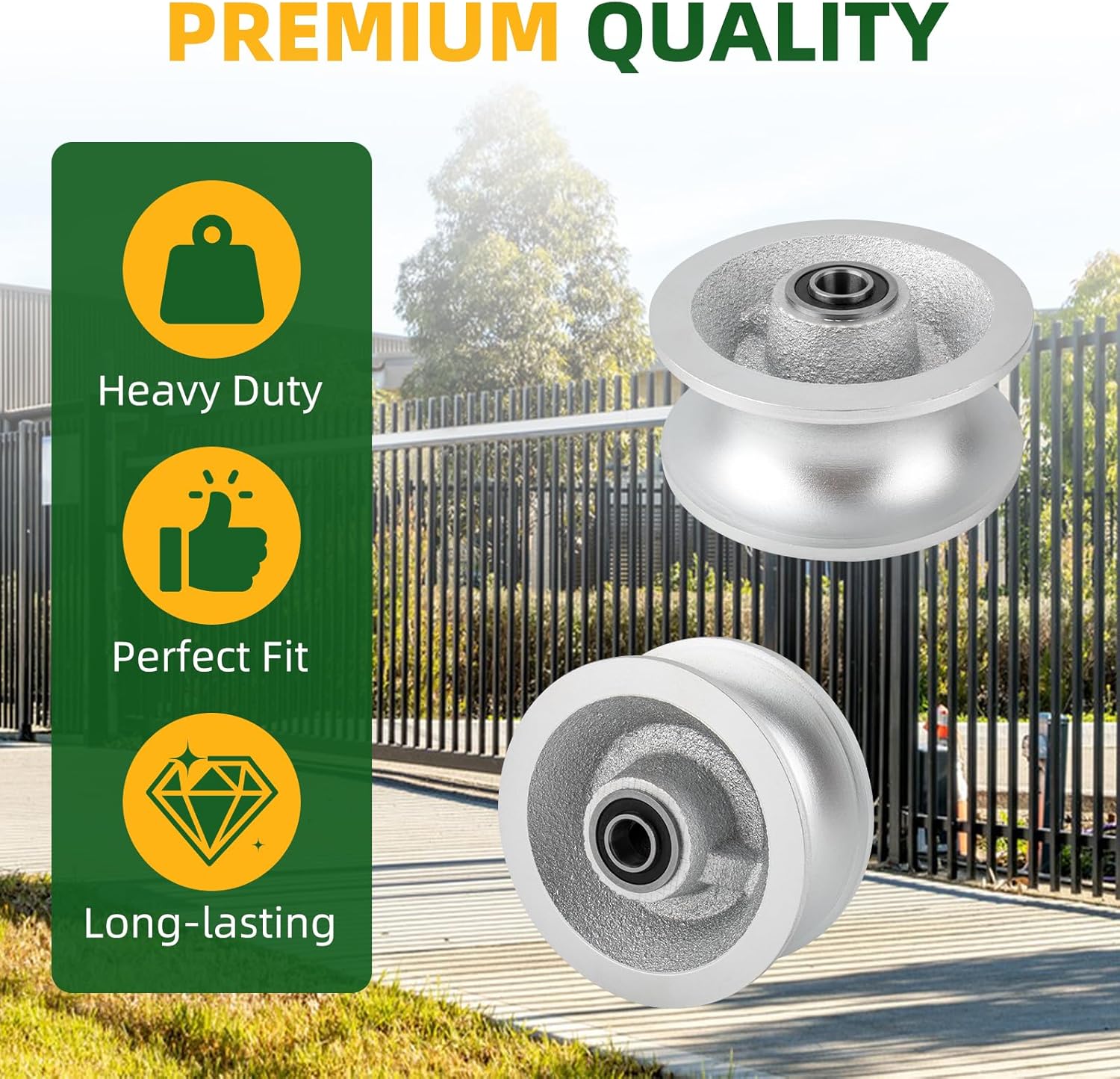 U-Groove Pipe Wheels Gate Hardware Replacement for Chain Link Gates, 5" OD, Fits 1-5/8" Pipe Track, Sealed Bearing, Cast Steel Construction​