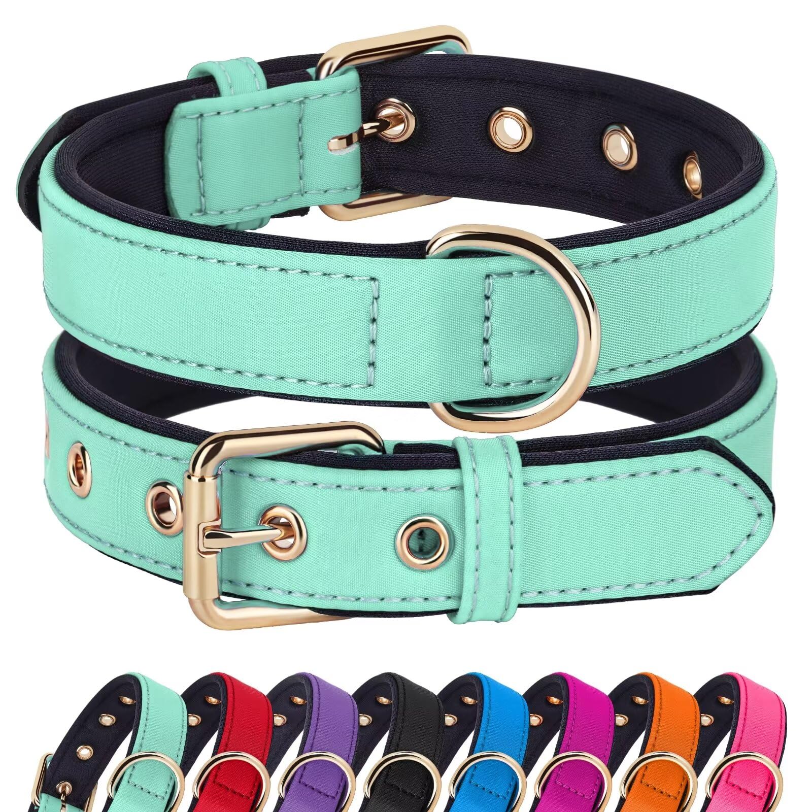 Didog Soft Padded Dog Collars for Small Dogs, Lightweight and Breathable Dog Collar with Metal Buckle, Green, M